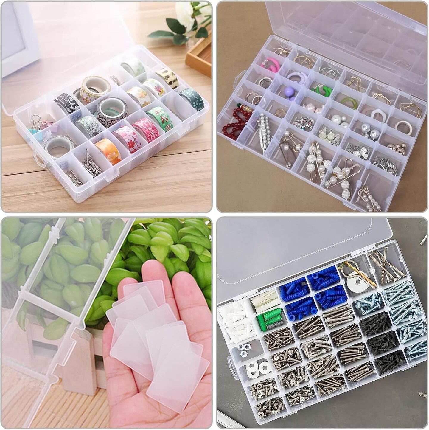 2-Pack 12-Grid Craft & Bead Organizer Boxes – Clear Plastic Storage Containers with Adjustable Dividers for Tackle, Jewelry, and Small Parts