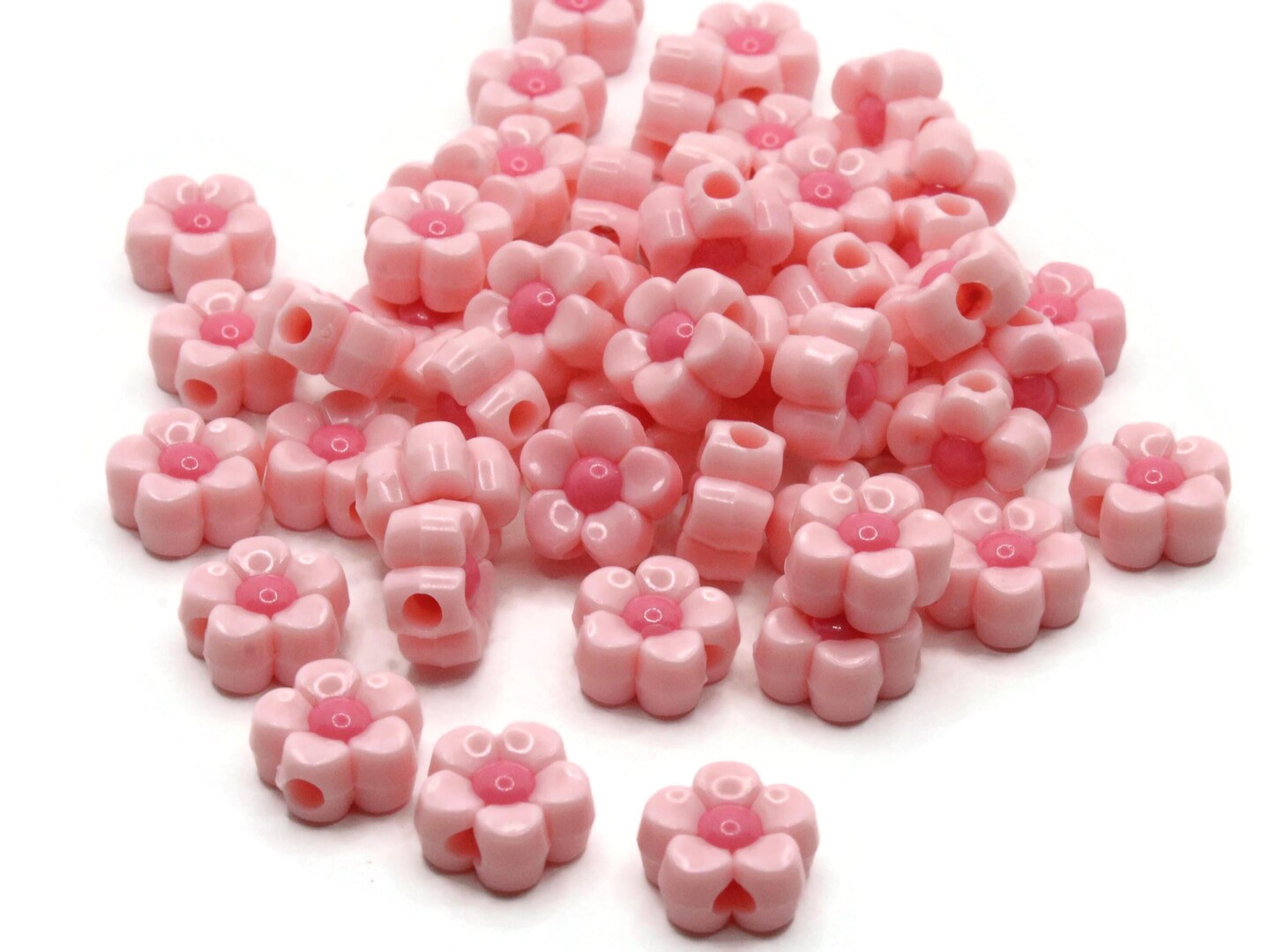 50 11mm Pink and Bright Pink Two-Tone Daisy Flower Plastic Beads