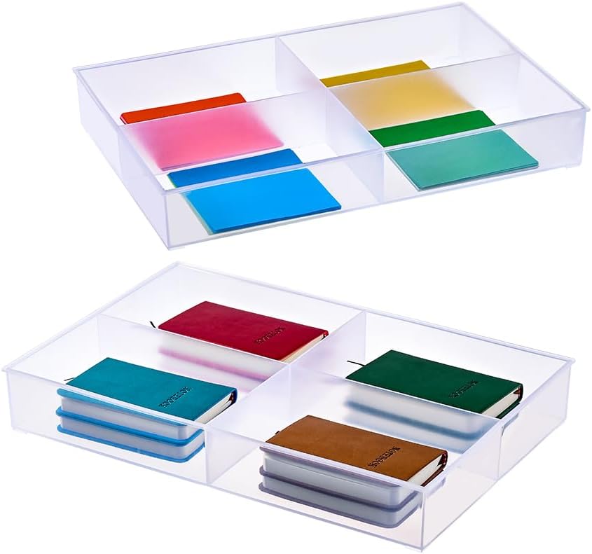 2-Pack Large 4-Grid Clear Plastic Organizer Trays – Fixed Compartments for Hardware, Crafts, Sewing Kits, Office Supplies, and Small Parts