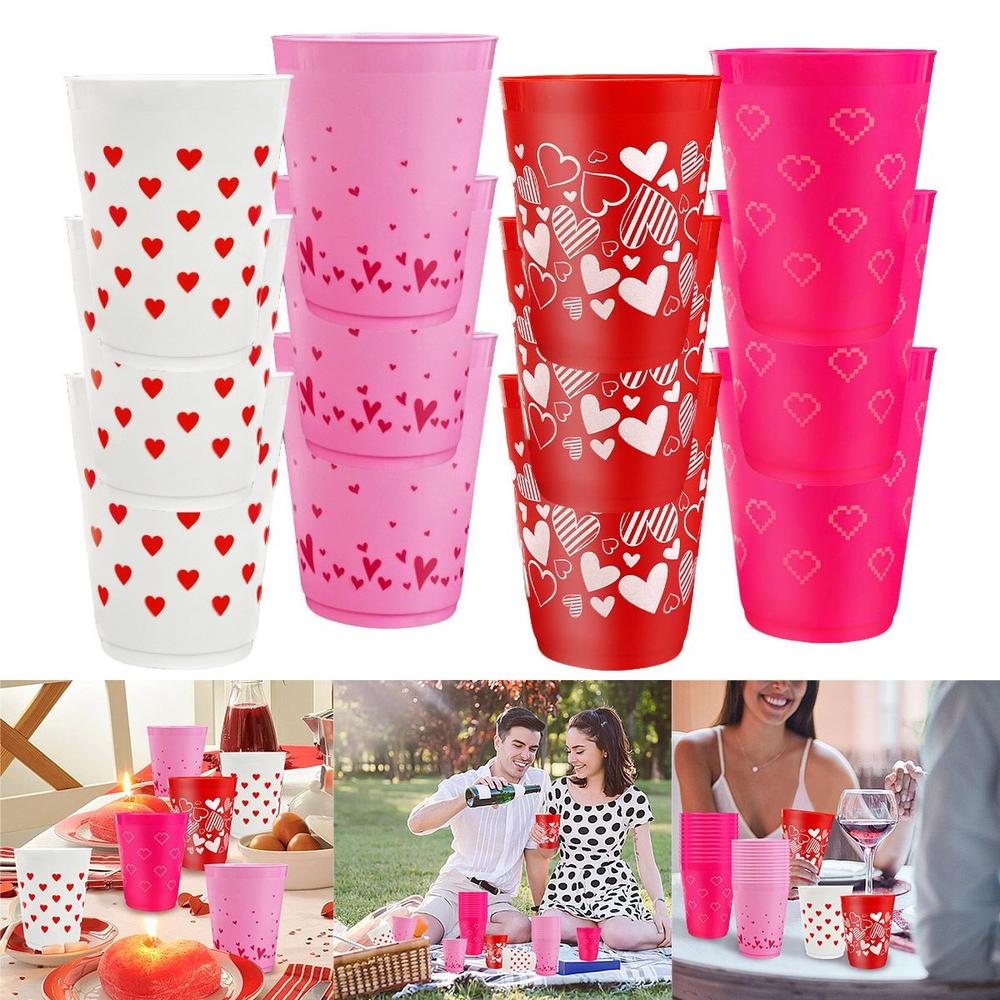 Edge Collections - Multi - Festive Valentine's Day Plastic Cups - 12 Pieces