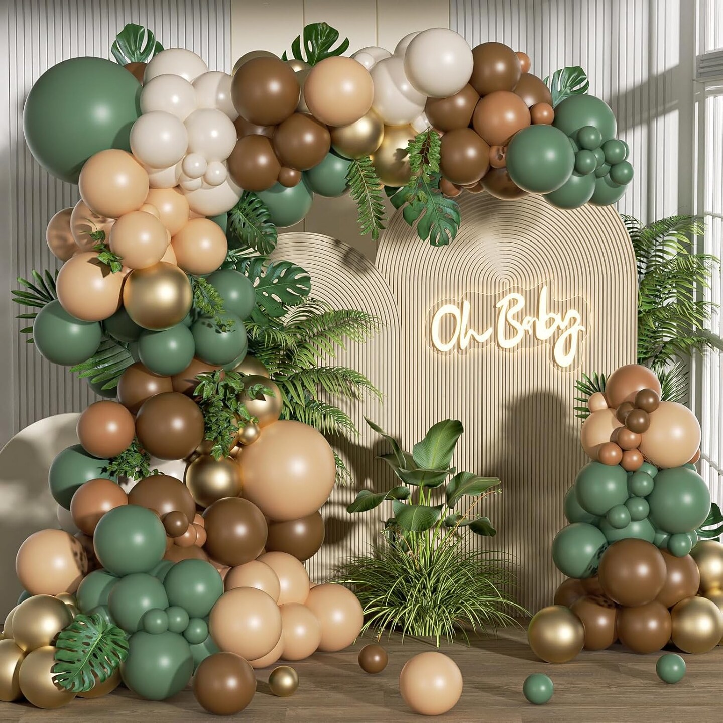 152pcs Sage Green Brown Balloon Garland Kit