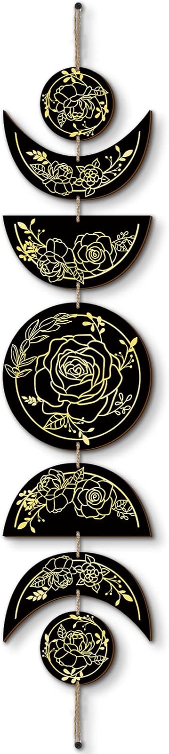 Boho Wall Decoration Moon Phases Wall Art - (Black, Gold)