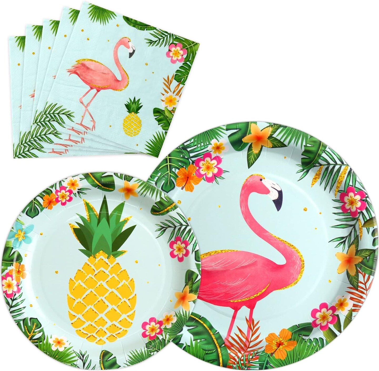 Flamingo Party Supplies Paper Plates and Napkins Set Pineapple (Multicolor)