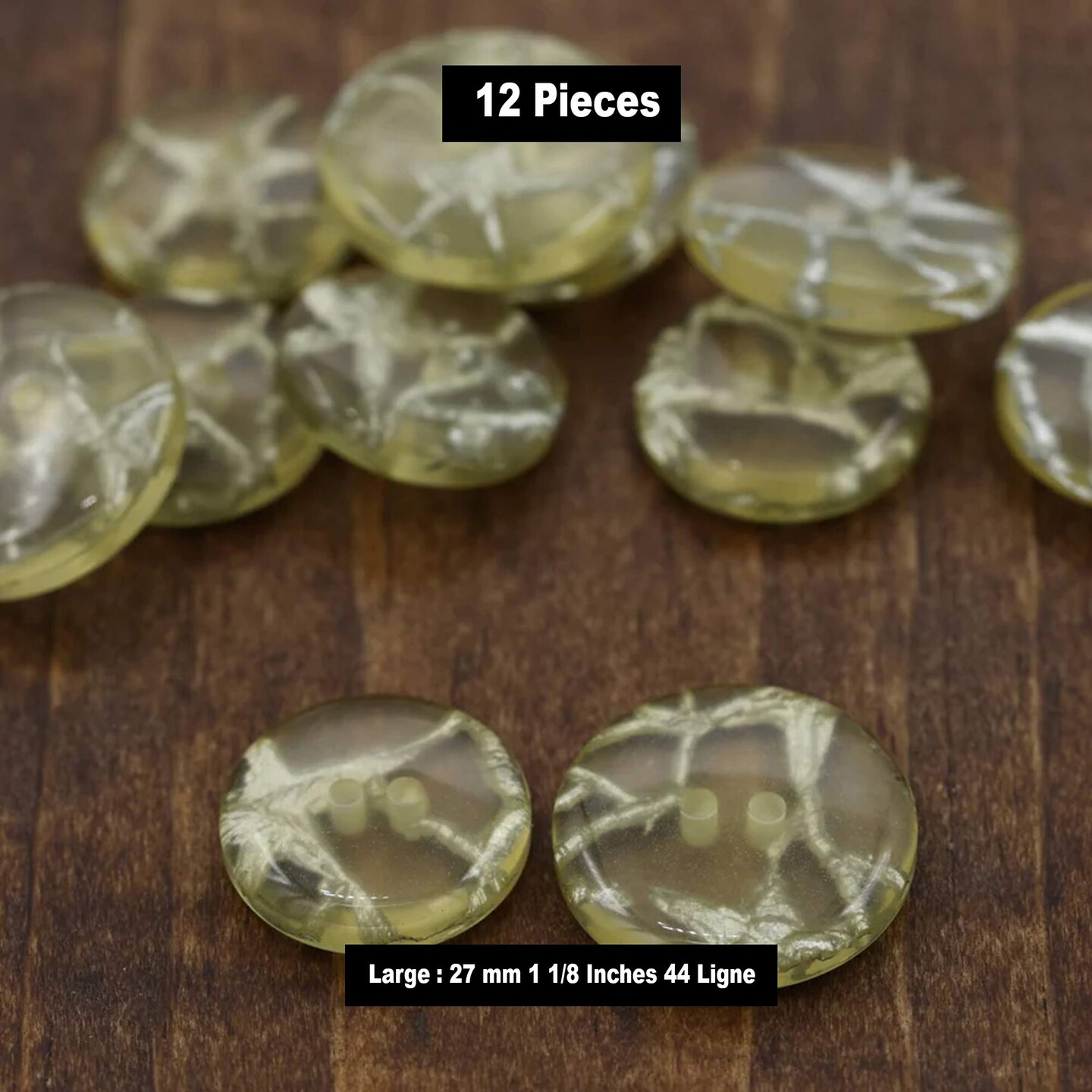 12 Pieces Clear with Silver Wiring Inside Large Buttons 1 1/8 Inch