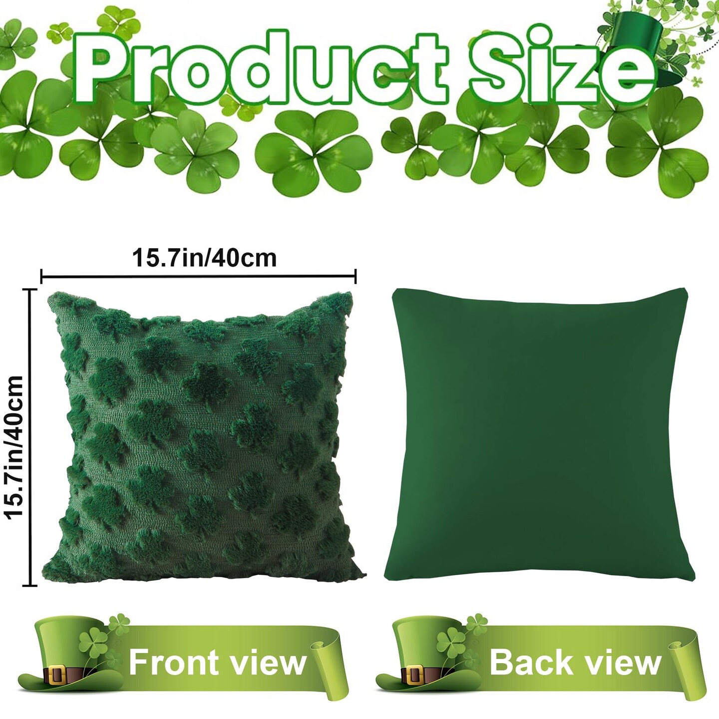 St Patricks Day Pillow Covers, 18x18 Inch Set of 2 Green Shamrock Throw Pillows, Soft Plush & Faux Fur Decor for Couch Sofa Bedroom, Holiday Home Decorations