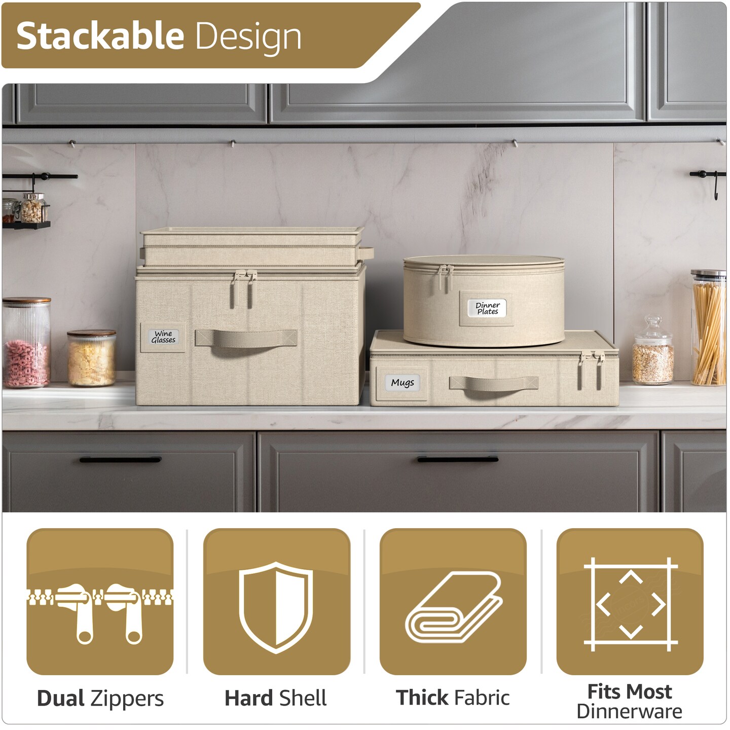 Sorbus 8 Piece Hard Shell Dinnerware Storage Cases - for Dinnerware, Mugs, Cups