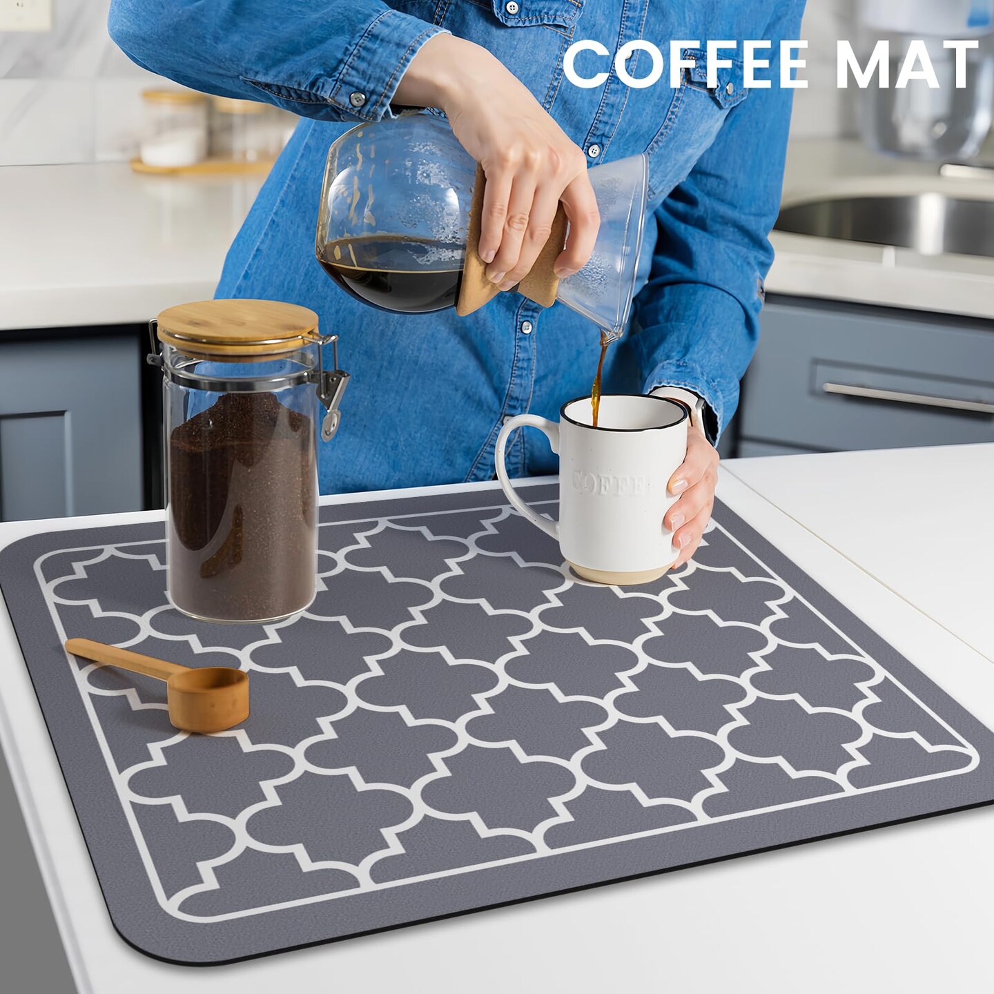 Dish Drying Mat Super Absorbent Drying Mat Large Dish Drying Mats for Kitchen Counter Easy Clean Dish Mat Kitchen Drying Mat15"x 18" Stylish Grey