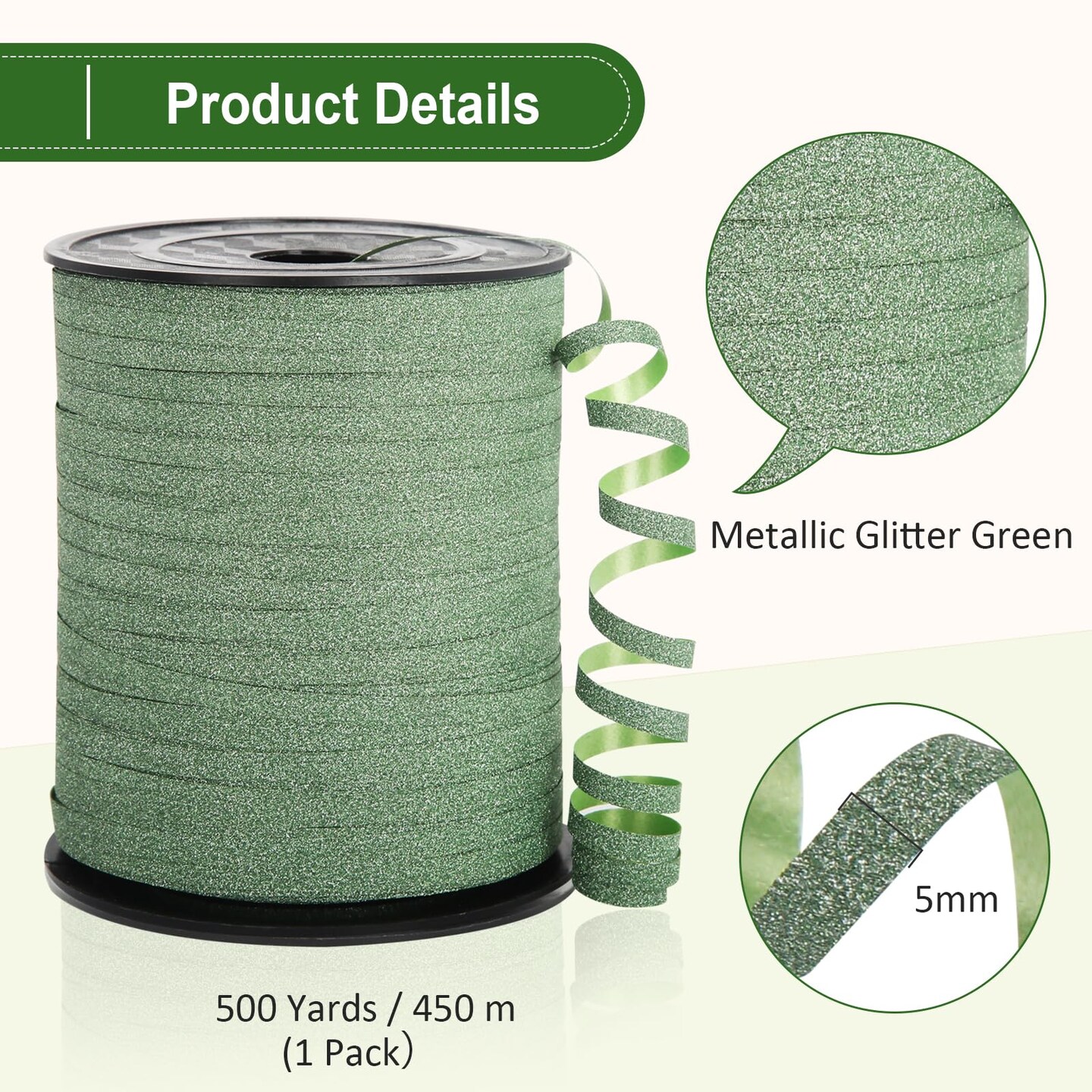 Green Ribbon 500 Yard, Glitter Green Curling Ribbon, Shiny Metallic Curling Ribbon for Gift Wrapping, Balloon Ribbon, Balloon String, Gift Ribbon, Curly Ribbon for St Patrick′s Day, Christmas