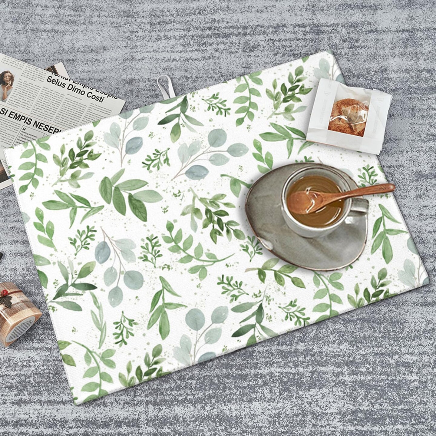 Sage Green Dish Drying Mat for Kitchen Counter Microfiber Absorbent, Spring Dish Draining Mat Aesthetics Kitchen Decor Extra Large 18"x24" (Green, 18x24in)