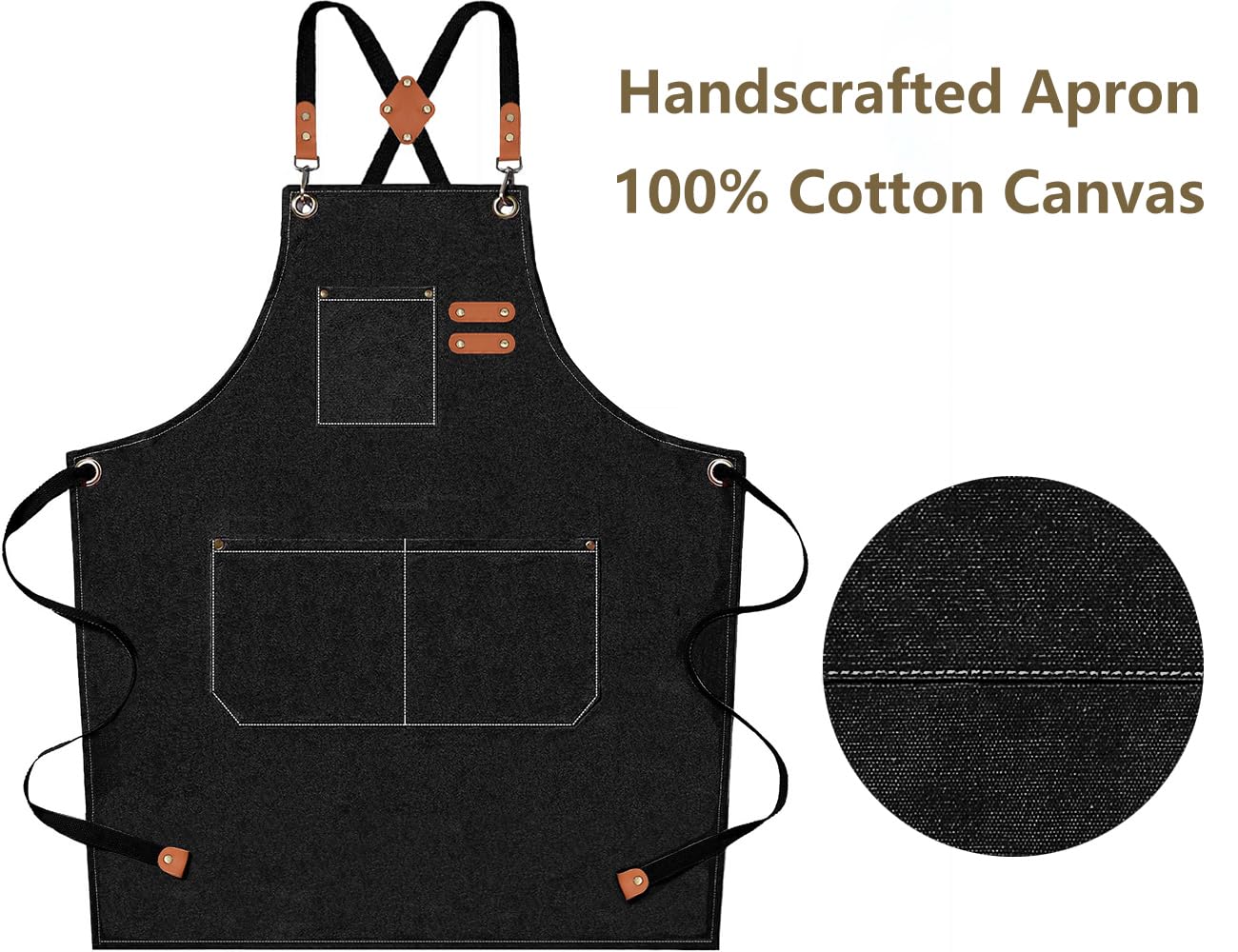 Chef Aprons for Men Women with Oversized Pockets, 16-Ounce Cotton Canvas Cross Back Heavy Duty Work Apron (Black)