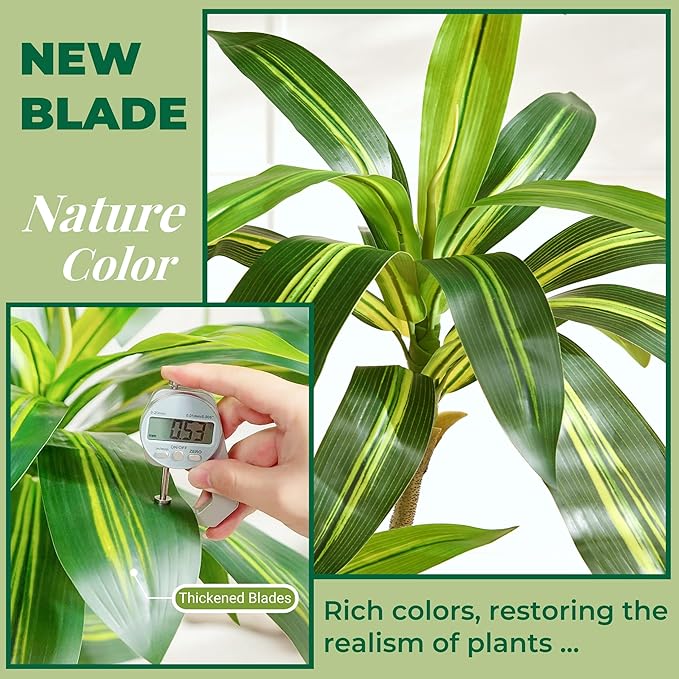 5FT Artificial Dracaena Tree with White Taper Planter & Green Moss - Real-Touch Faux Yucca Indoor Floor Plant for Home, Office & Commercial Decor