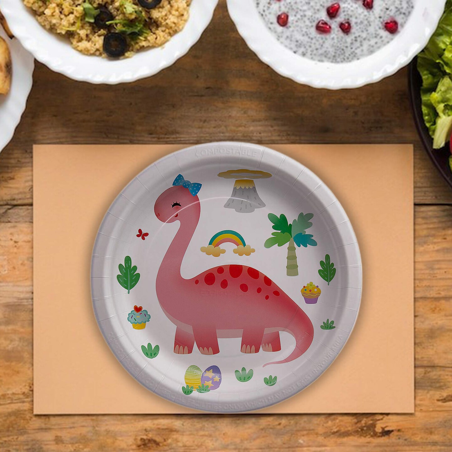 8 Count Pastel Dinosaur Paper Plates Birthday Party Disposable Dinnerware 9"