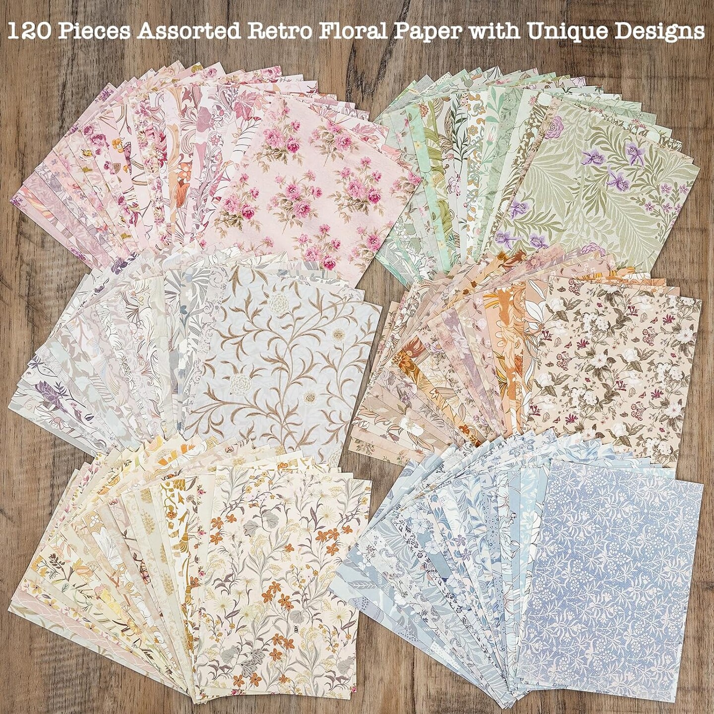 240 Pcs - Vintage Floral Scrapbook Paper (Multicolor) 4.1x5.8 Inches