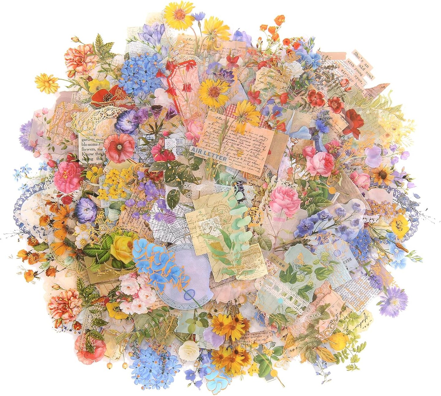 180 Pieces - Gold Foil Floral Stickers