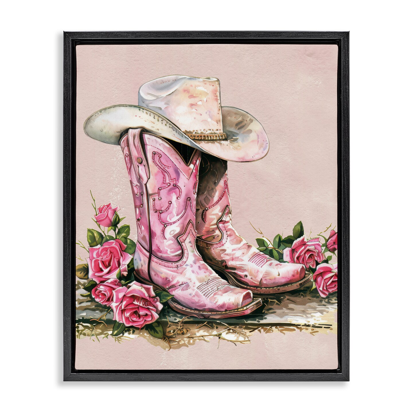 Stupell Industries Glam Bling Cowgirl Boots Floater Framed Canvas Wall Art Design by Lettered and Lined