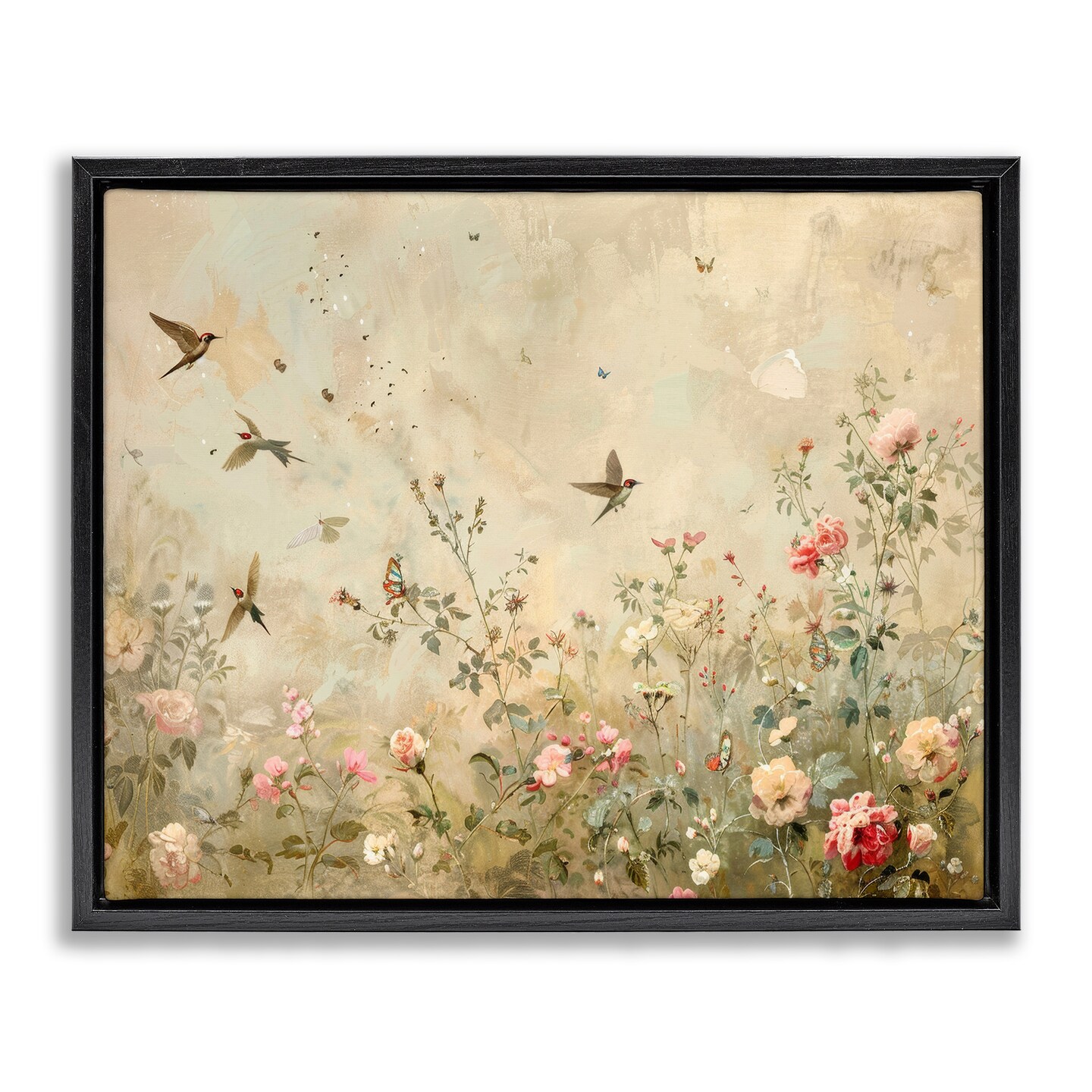 Stupell Industries Swallows in Flower Meadow Floater Framed Canvas Wall Art Design by Arlington Prints