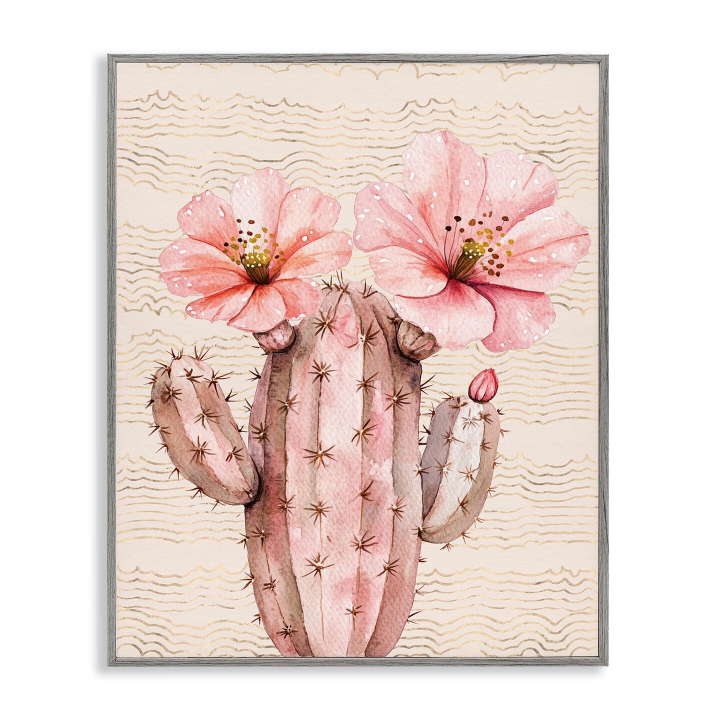 Stupell Industries Pastel Cactus with Blooms Framed Giclee Wall Art Design by Lettered and Lined