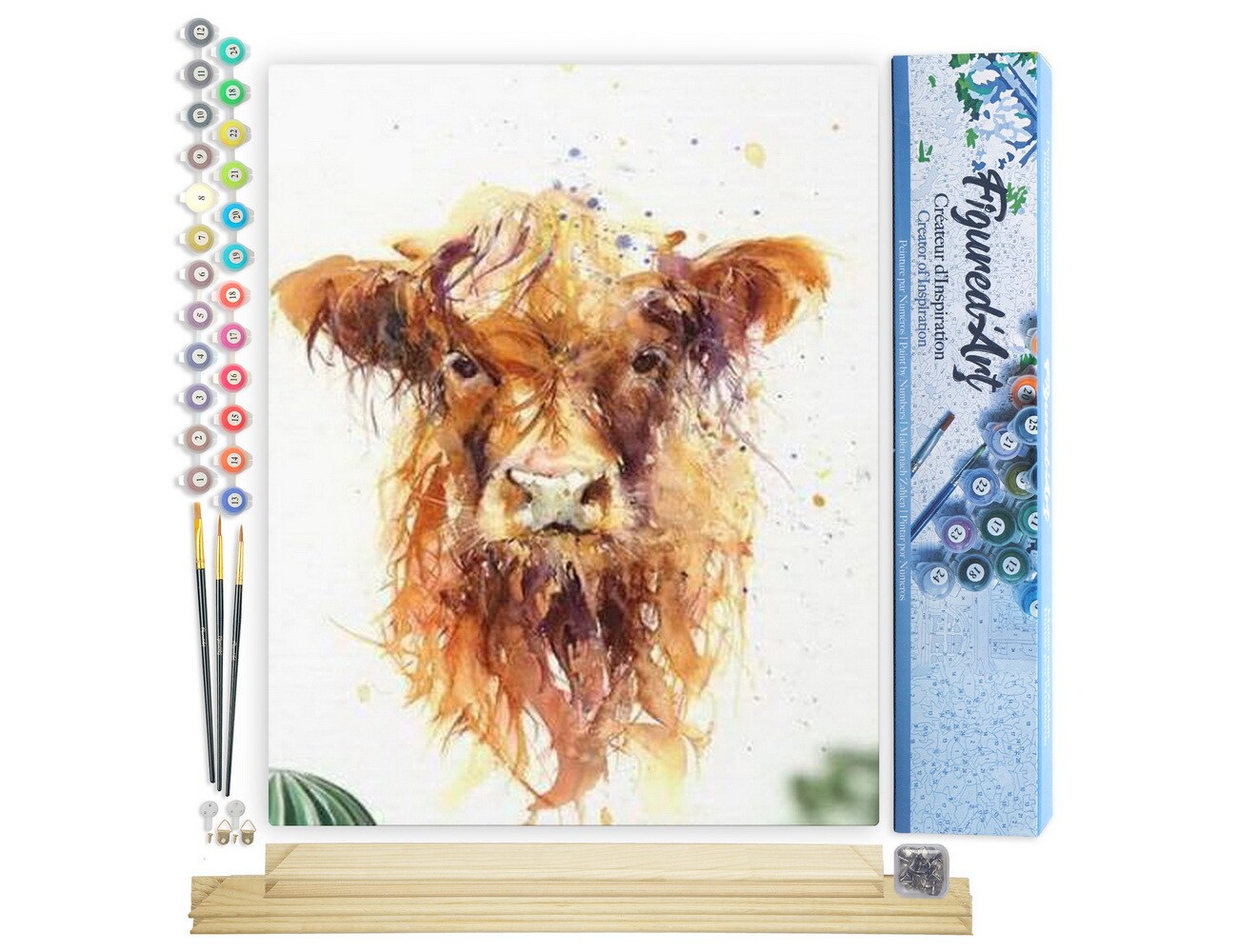 Figured&#x27;Art Paint by Numbers Kit for Adults Yellow Cow 16&#x22;x20&#x22; - Craft Art Painting Rolled Canvas with DIY wooden frame