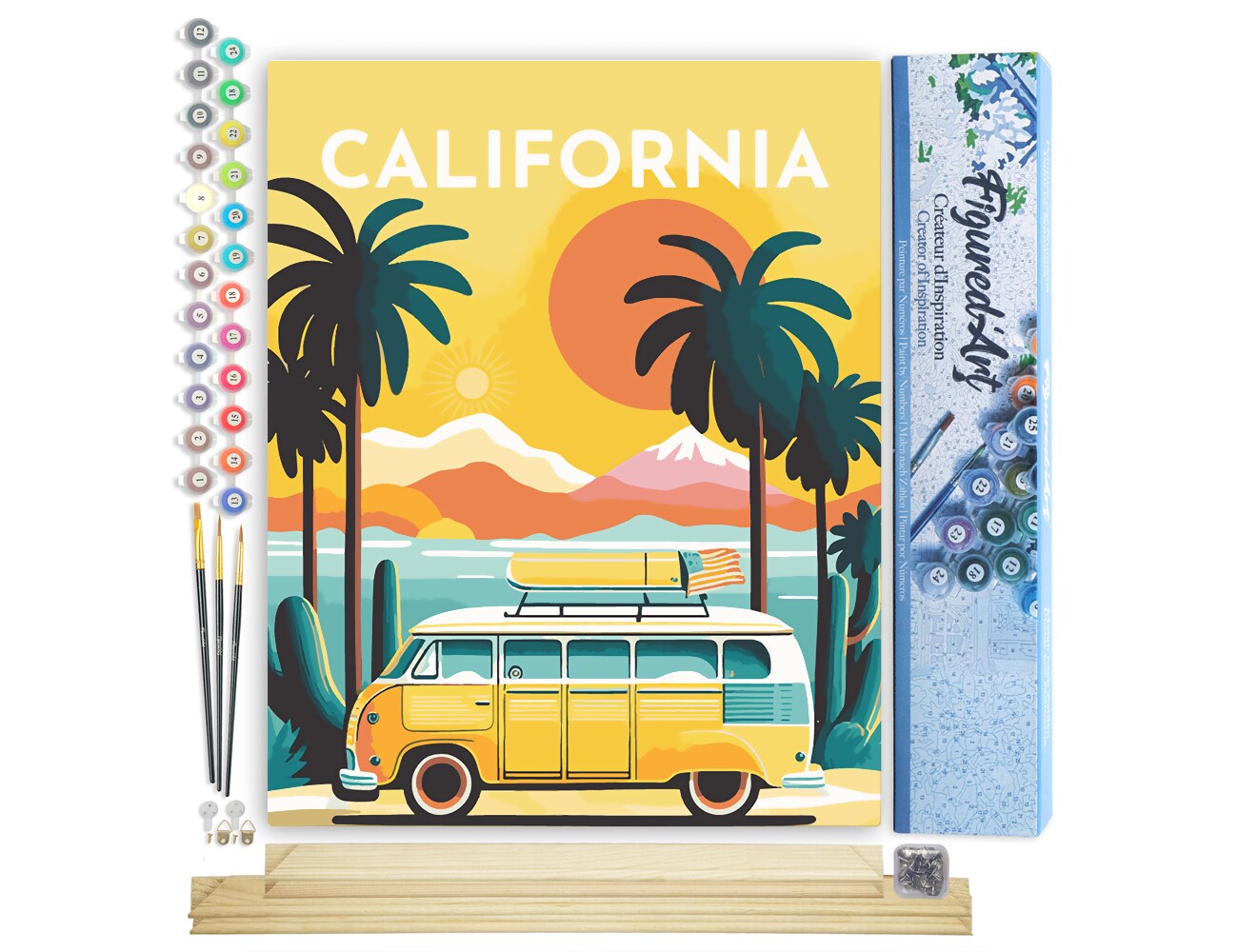 Figured'Art Paint by Numbers for Adults Travel Poster California 16"x20" - Craft Art Painting Rolled Canvas with DIY wooden frame