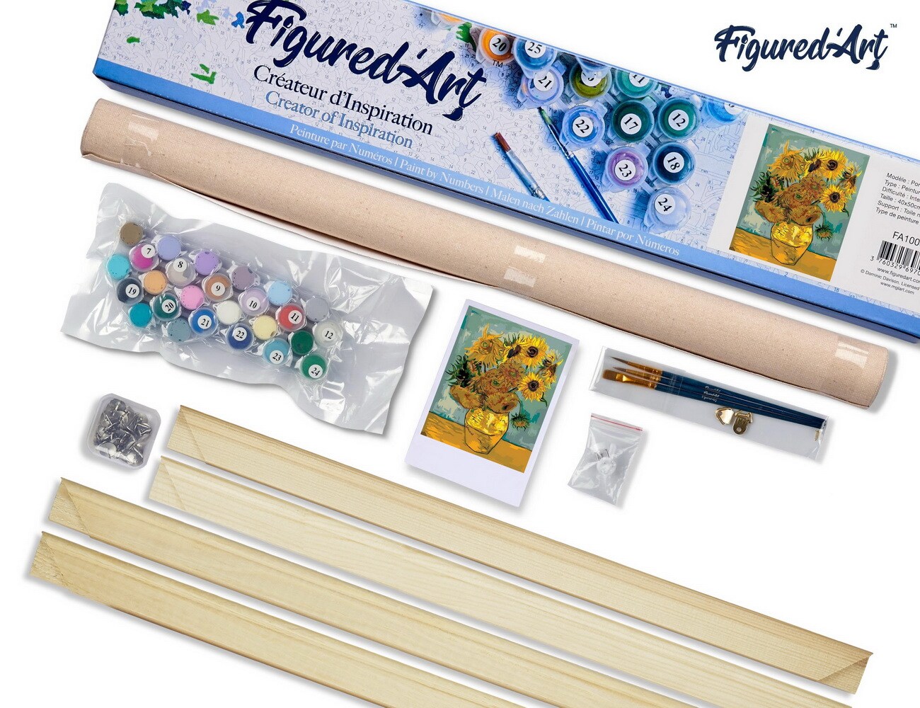 Figured&#x27;Art Paint by Numbers Kit for Adults Van Gogh - Sunflowers 16&#x22;x20&#x22; - Craft Art Painting Rolled Canvas with DIY wooden frame