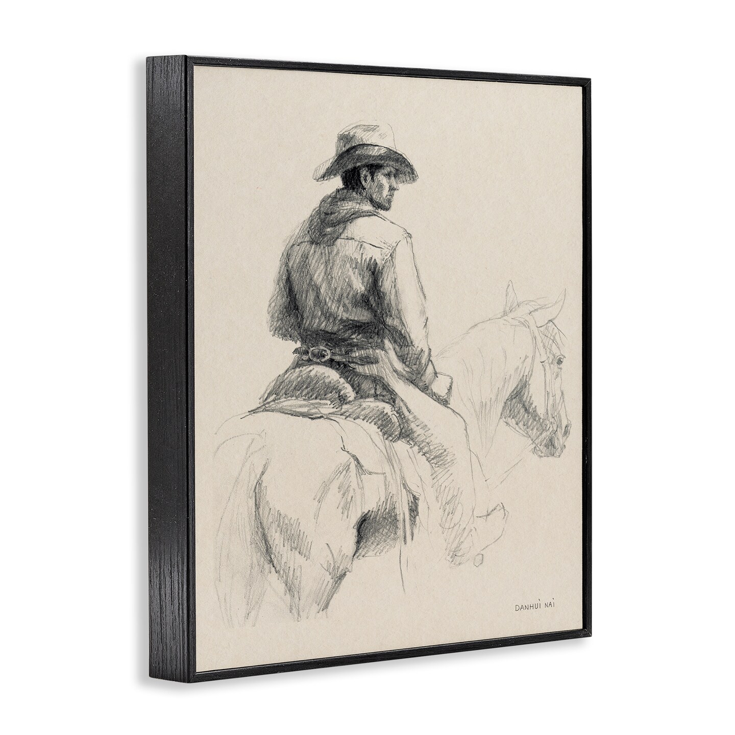 Stupell Industries Cowboy & Horse Sketch Framed Giclee Wall Art Design by Danhui Nai