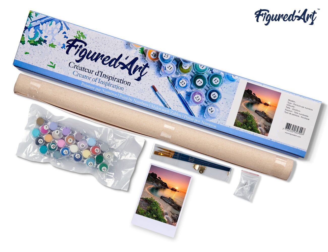 Figured'Art Paint by Numbers Kit for Adults Quiet Beach at Dusk 16"x20" - Craft Art Painting DIY Kit Rolled Canvas without frame