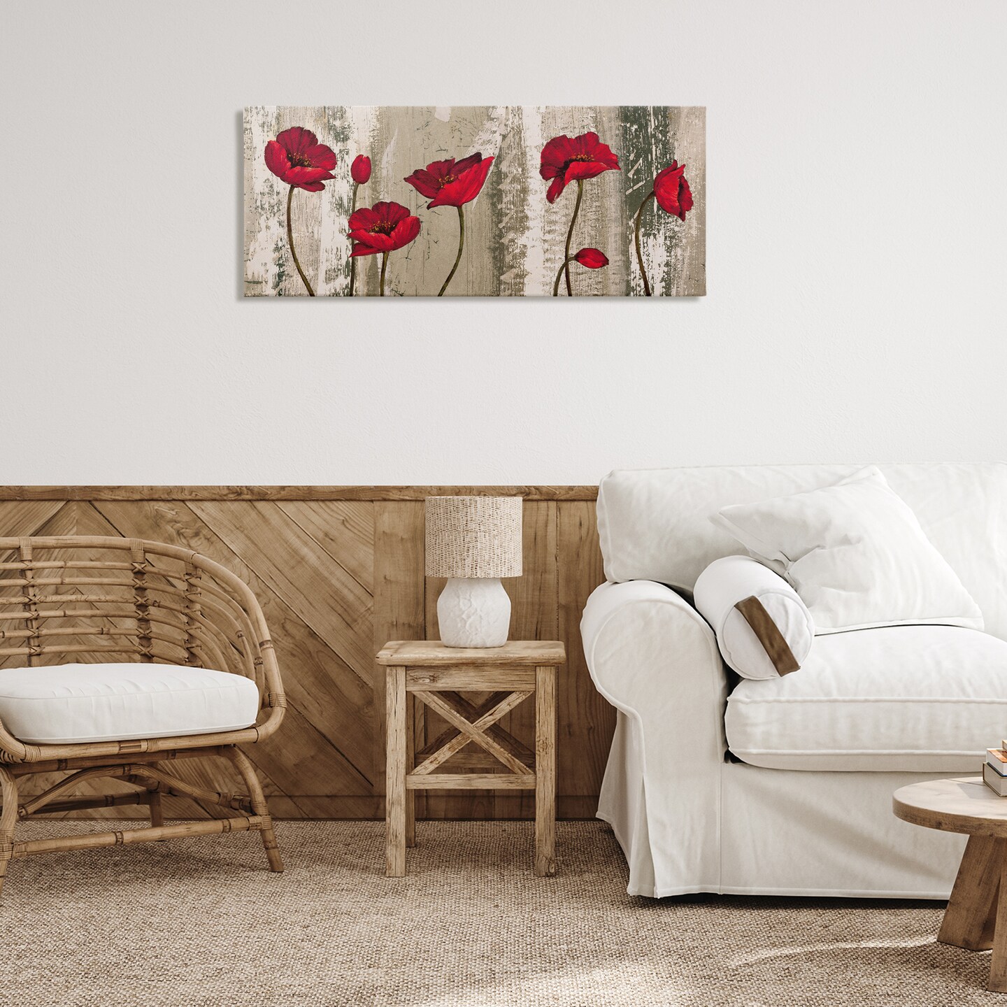 Stupell Industries Red Anemones on Tan Canvas Wall Art Design by Brian Foster