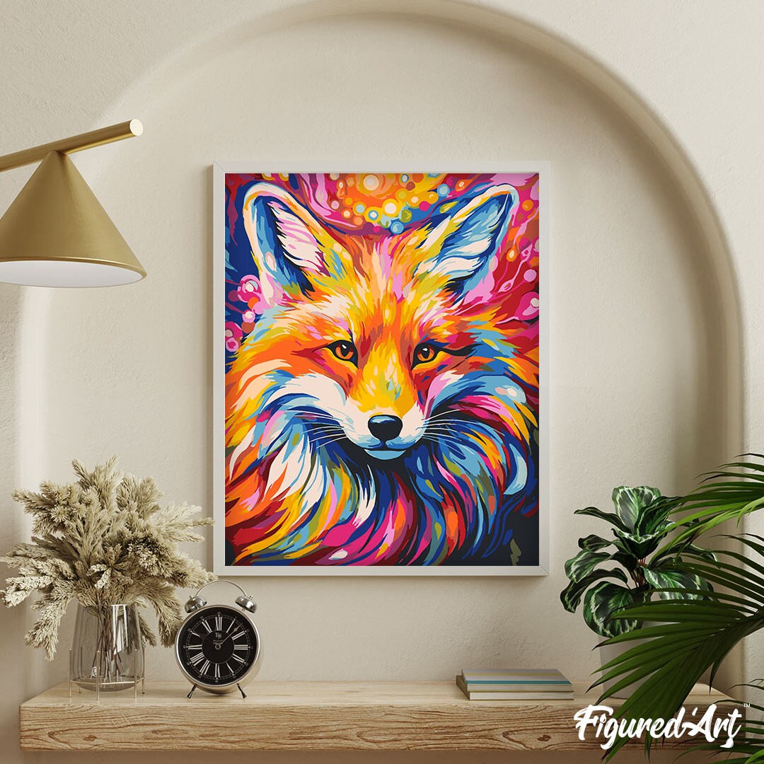 Figured'Art Paint by Number for Adults Colorful Abstract Fox 16"x20" - Craft Art Painting Rolled Canvas with DIY Wooden Frame