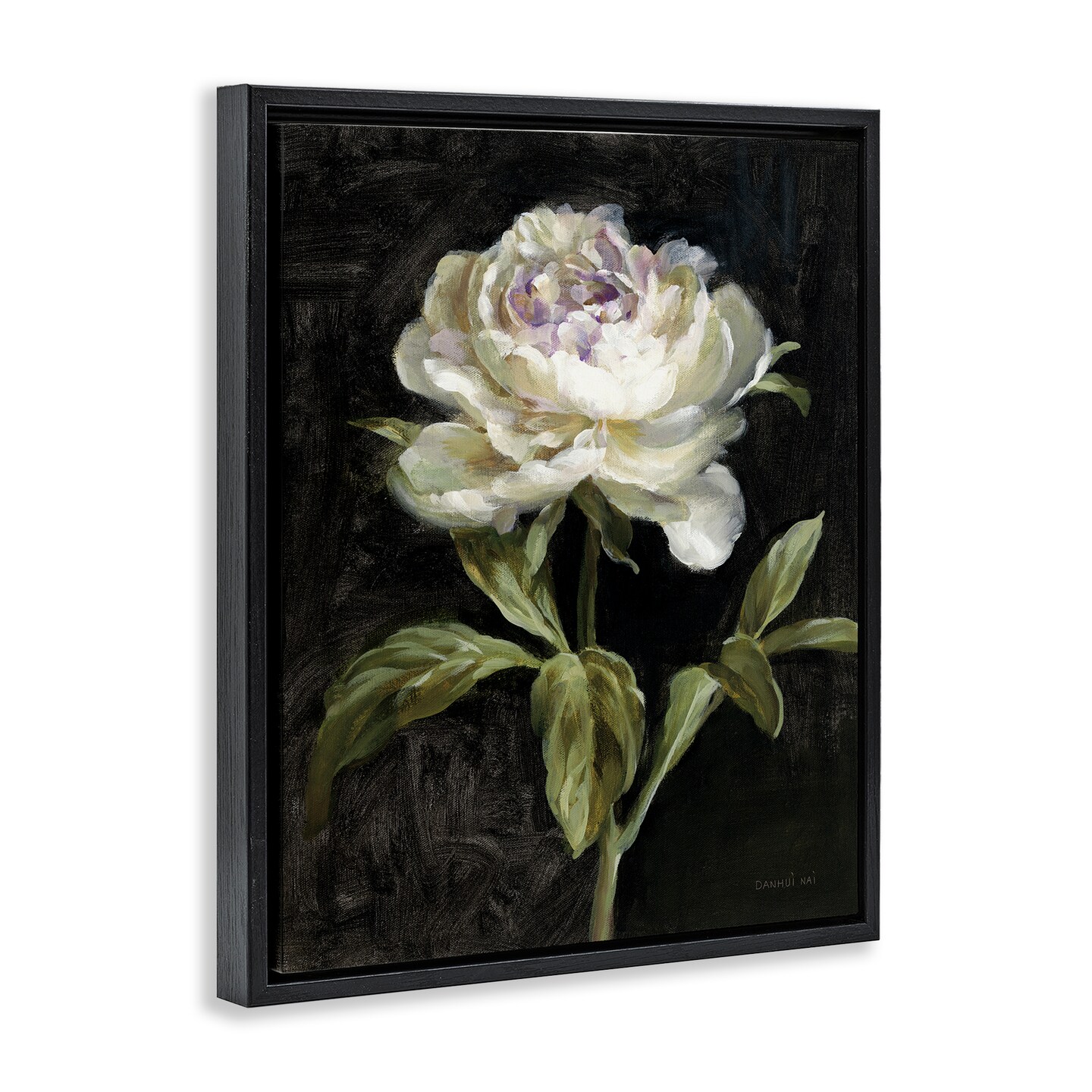 Stupell Industries Peony on Black Floater Framed Canvas Wall Art Design by Danhui Nai