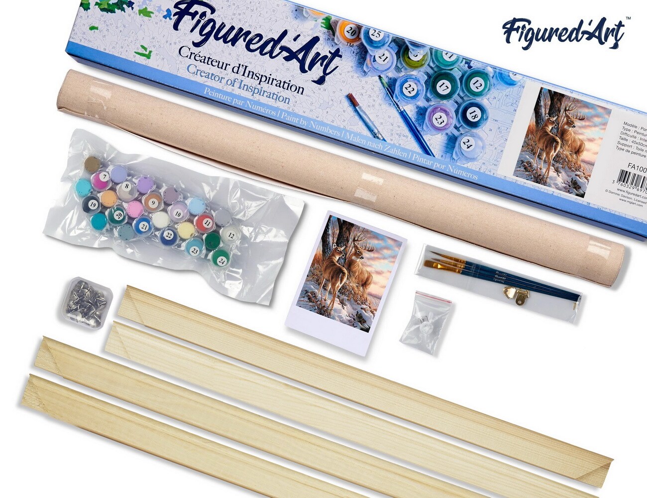 Figured&#x27;Art Paint by Numbers Kit for Adults Deers during Winter 16&#x22;x20&#x22; - Craft Art Painting Rolled Canvas with DIY wooden frame