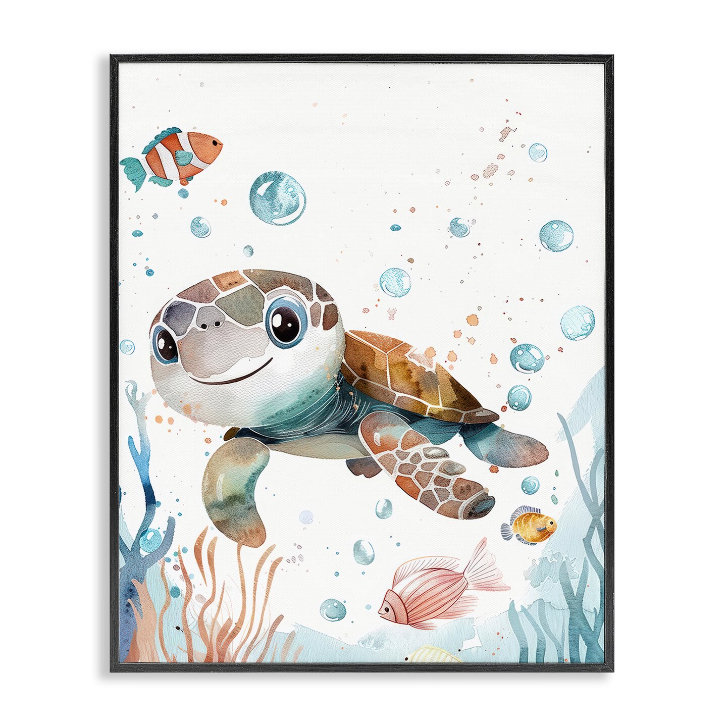 Stupell Industries Smiling Baby Turtle Framed Giclee Wall Art Design by Franklyn Gregory
