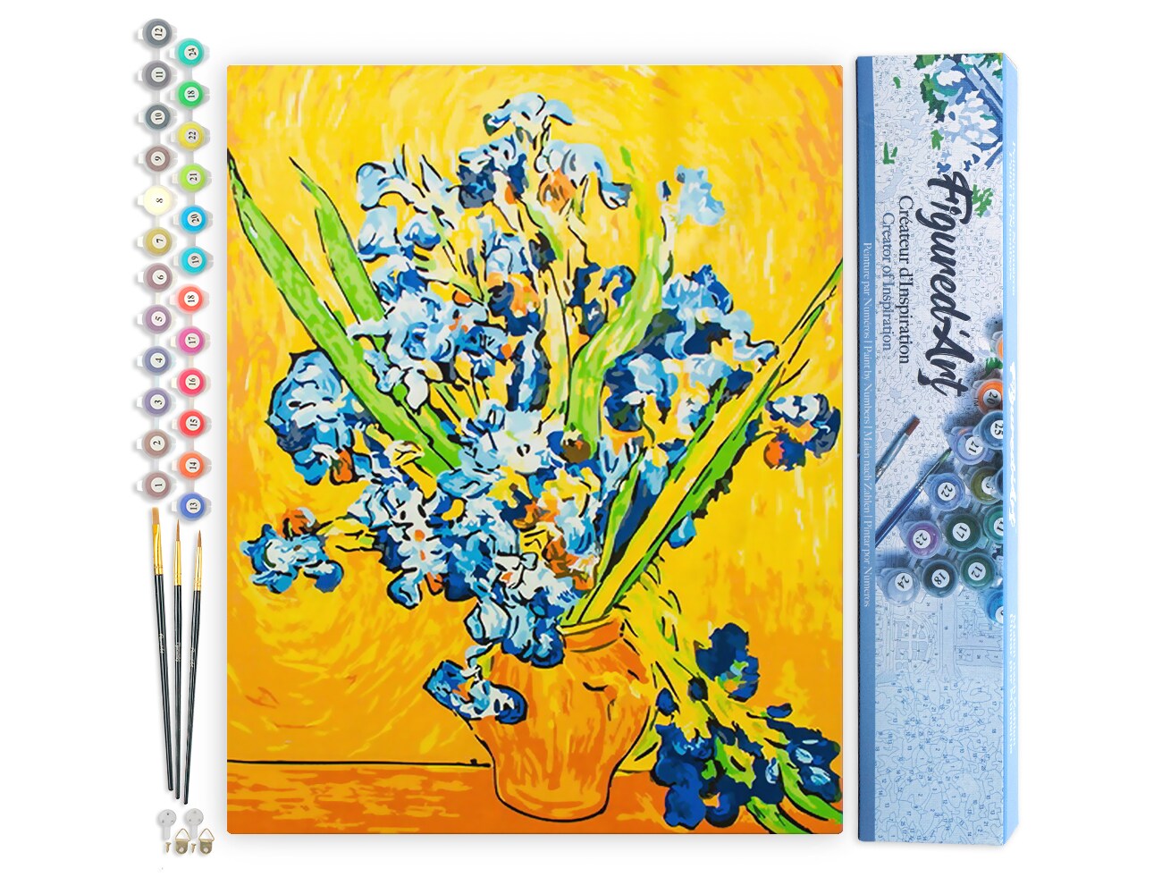 Figured&#x27;Art Paint by Numbers Kit for Adults Van Gogh Irises 16&#x22;x20&#x22; - Craft Art Painting DIY Kit Rolled Canvas without frame