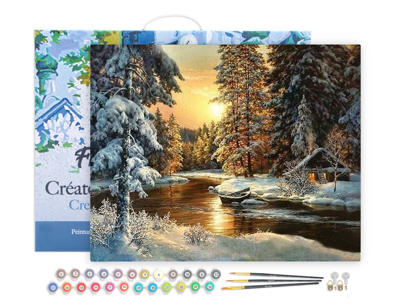 Figured'Art Paint by Numbers for Adults with Frame Sunset Forest 16"x20" - Craft Art Painting DIY Kit Canvas Already Stretched on a Wooden Frame