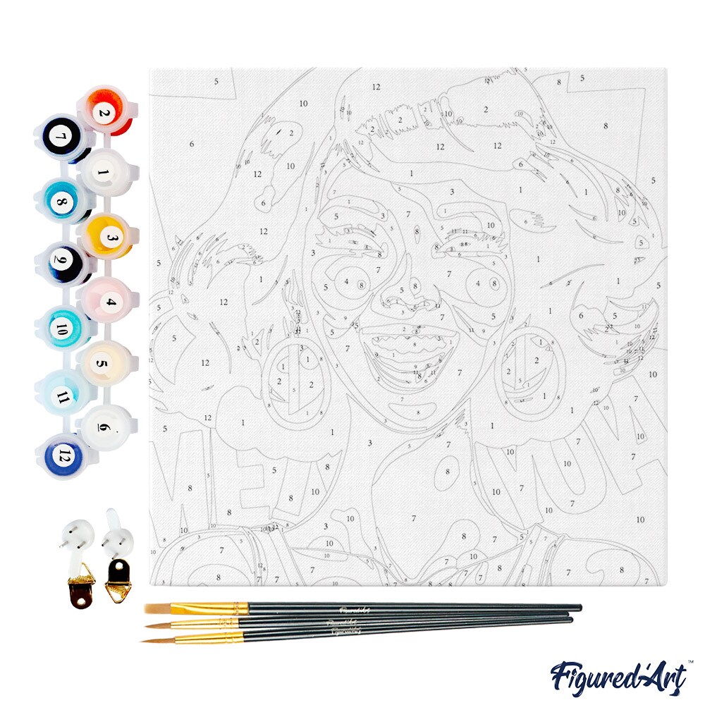 Figured'Art Mini Paint by Numbers Kit for Adults with Frame Charming Lady Pop Art Small format 8"x8" - Craft Art Painting DIY Canvas Already Stretched on a Wooden Frame