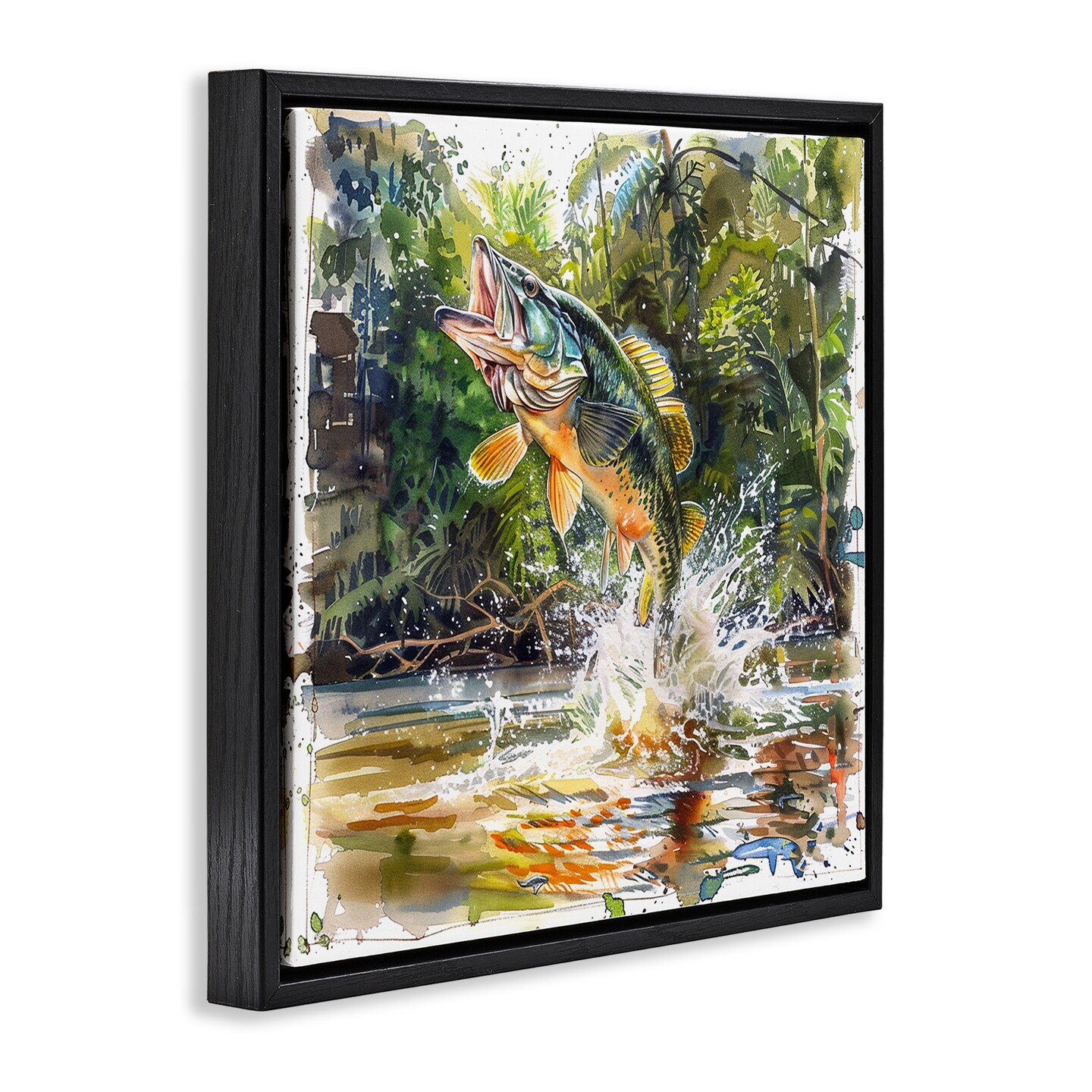 Stupell Industries Jumping Bass Fish Floater Framed Canvas Wall Art Design by LSR Design Studio