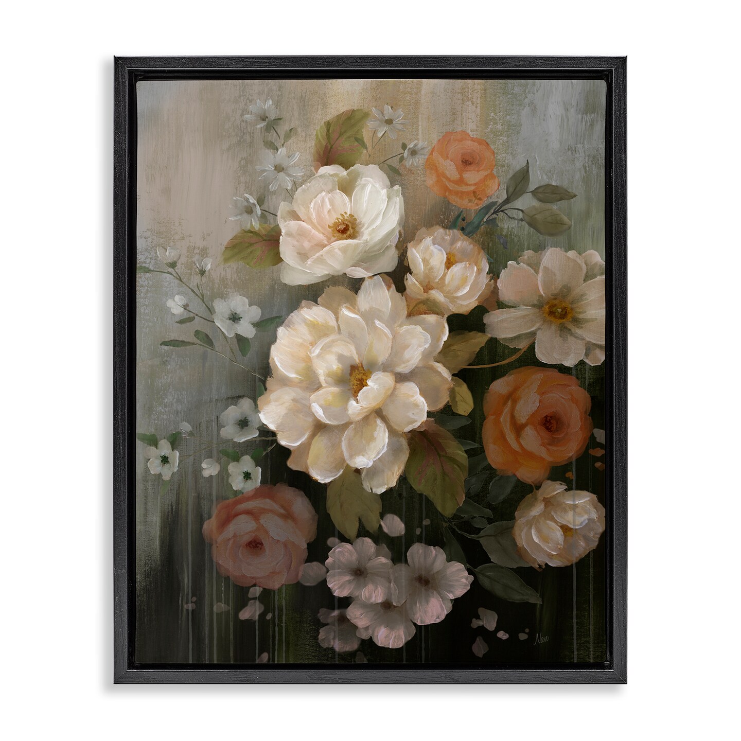 Stupell Industries Curled Blooms with Streaks Floater Framed Canvas Wall Art Design by Nan