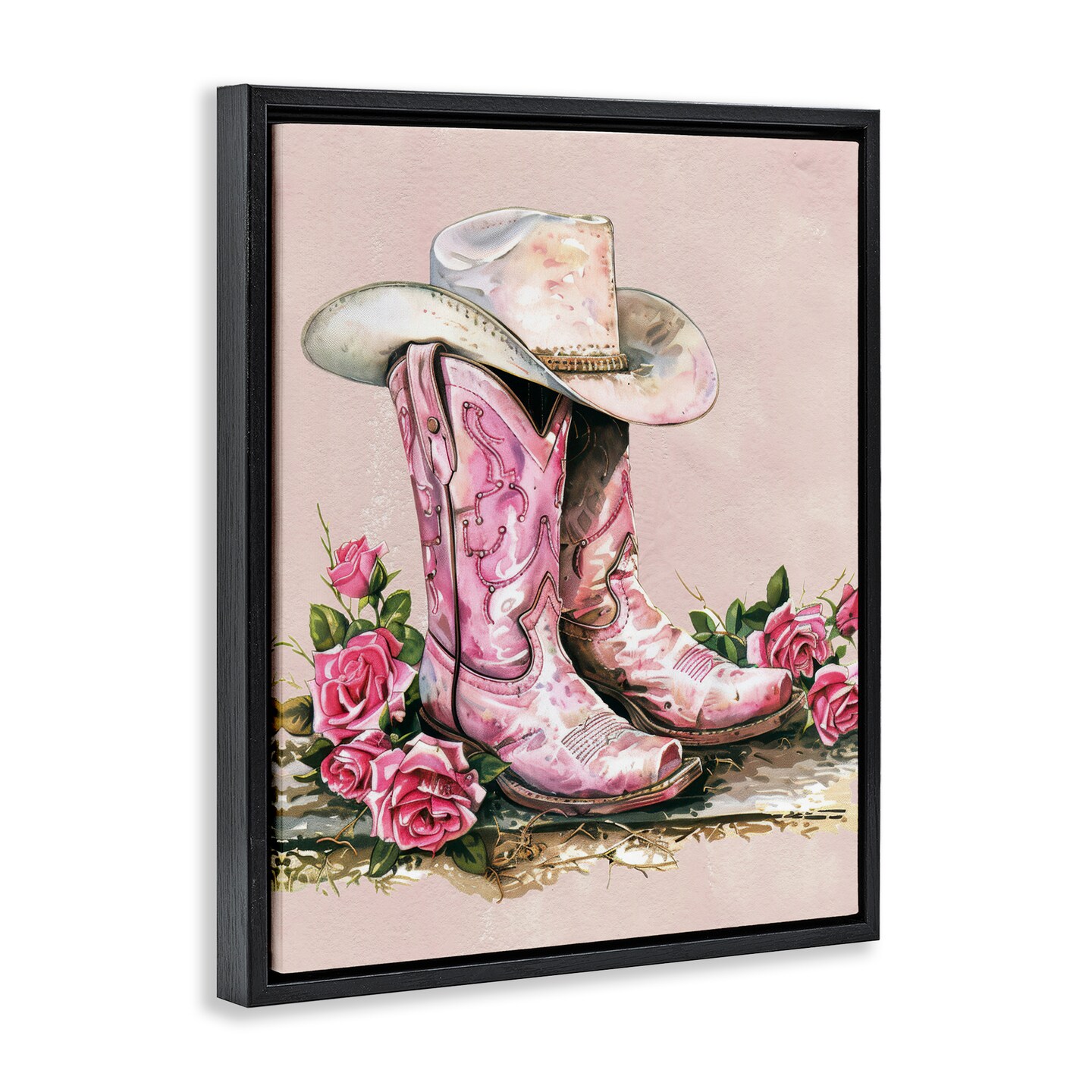 Stupell Industries Glam Bling Cowgirl Boots Floater Framed Canvas Wall Art Design by Lettered and Lined