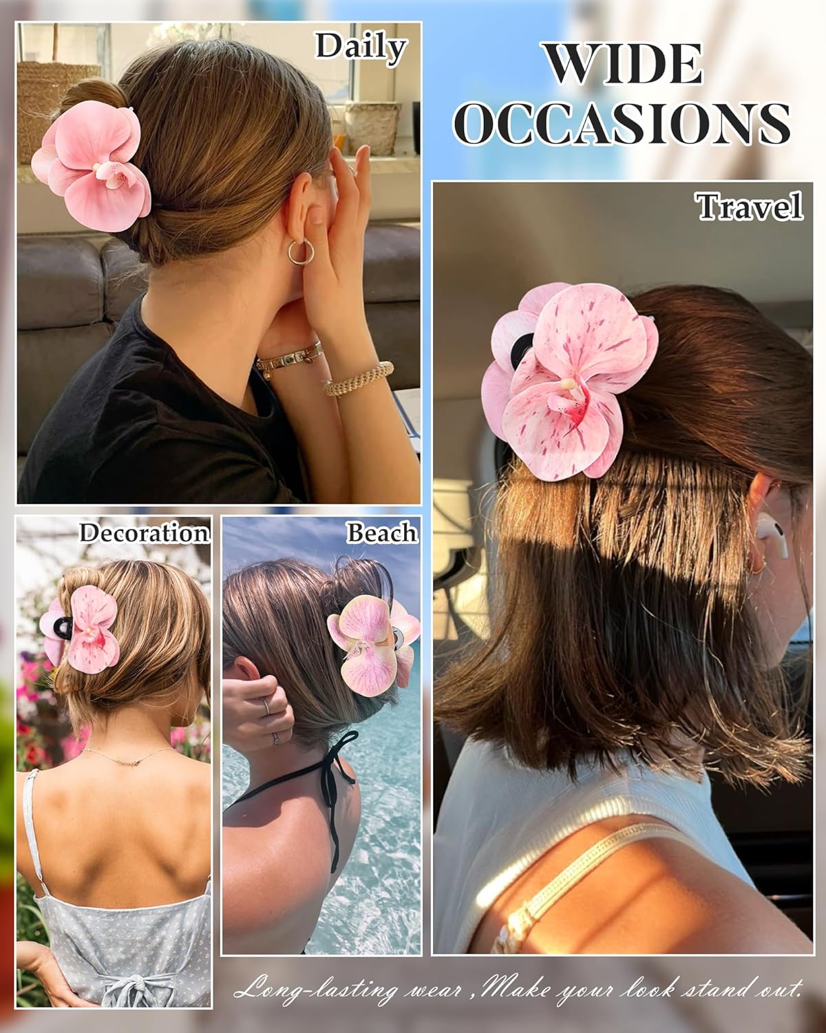 Orchid Flower Hair Claw Clips 3 Pack - Medium 11cm Spring Hair Claws