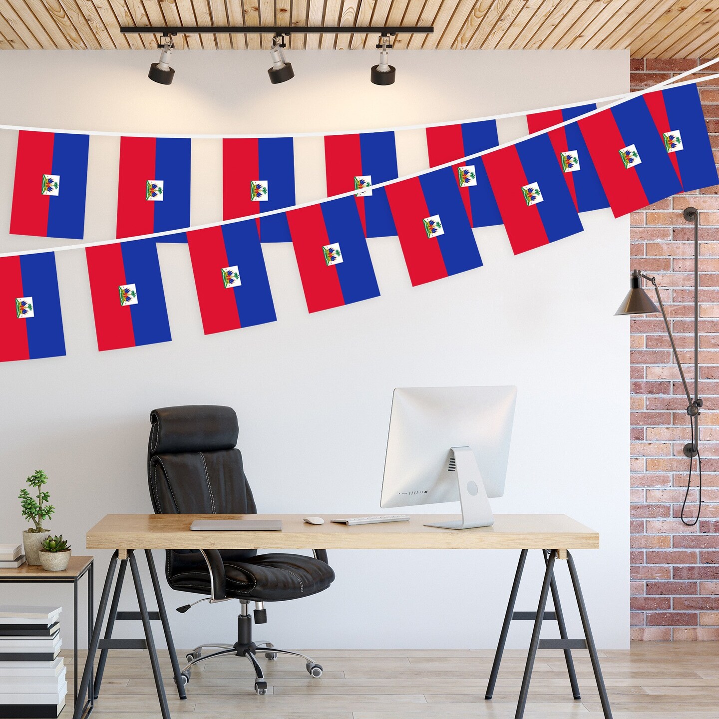 G128 Haiti Haitian Bunting Banner | Flag 8.2 x 5.5 Inch, Full String 33 Feet | Printed 150D Polyester, Decorations For Bar, School, Festival Events Celebration