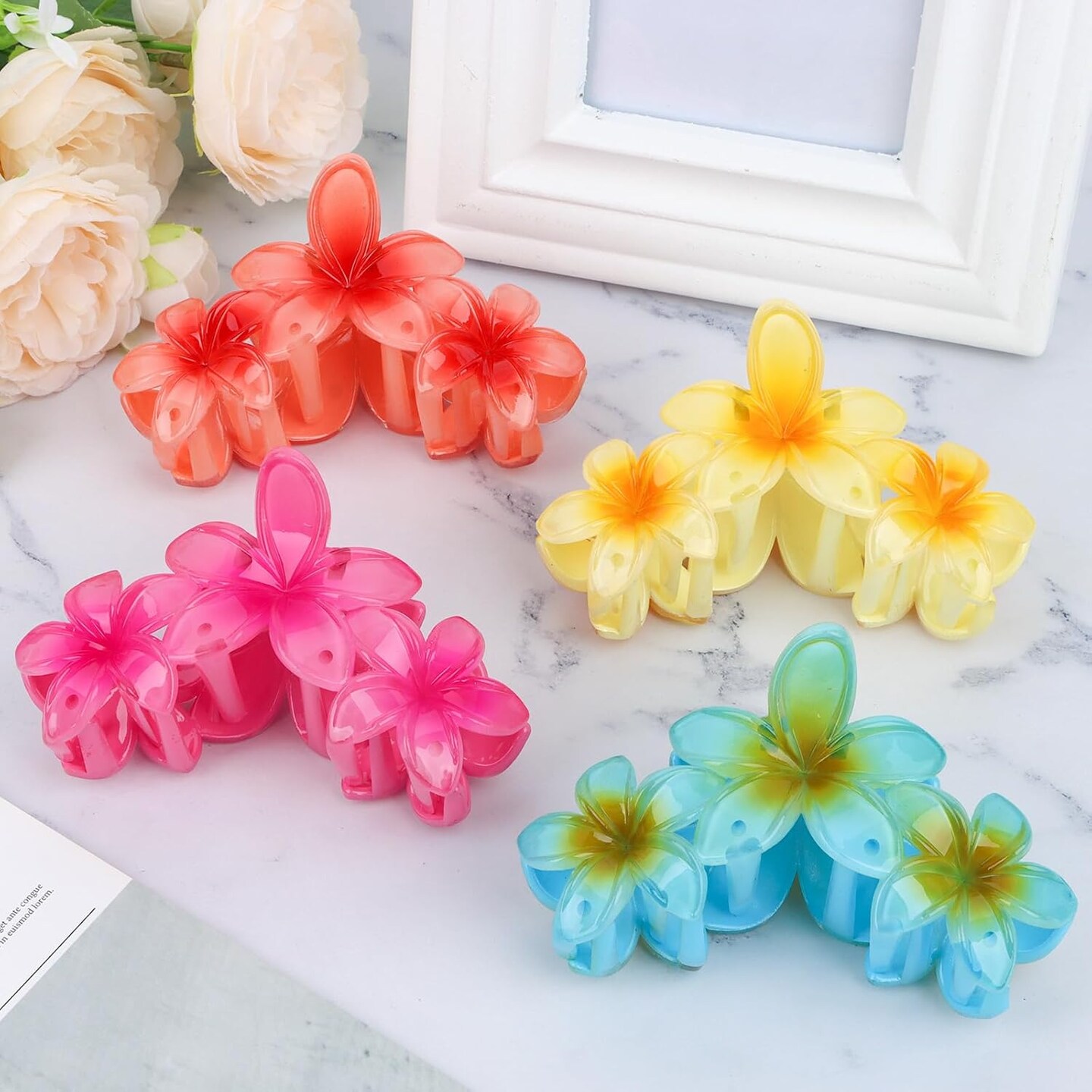 4PCS Glossy Hawaiian Flower Hair Claw Clips (Style A)