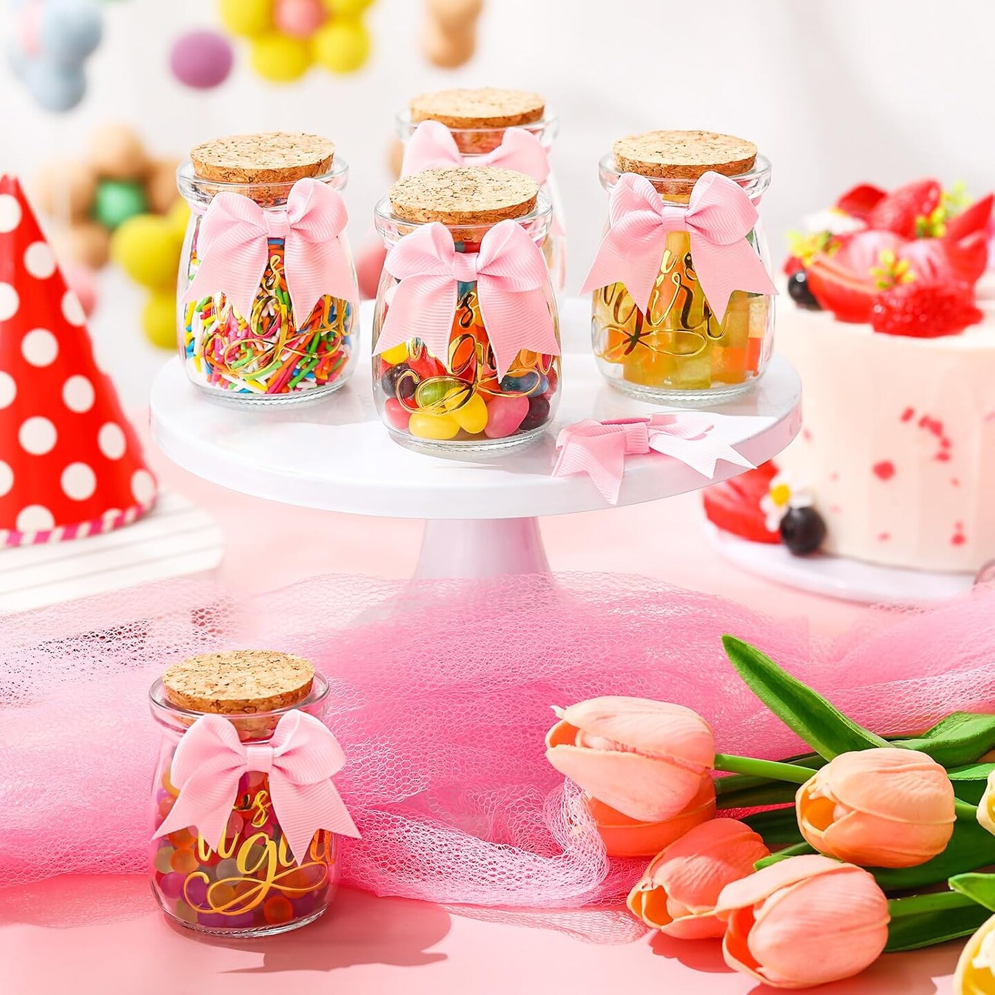 24 Sets Baby Shower Favors for Guests Glass Baby Shower Bottles 100 ml Milk Jar with Ribbons and Stickers Decorations