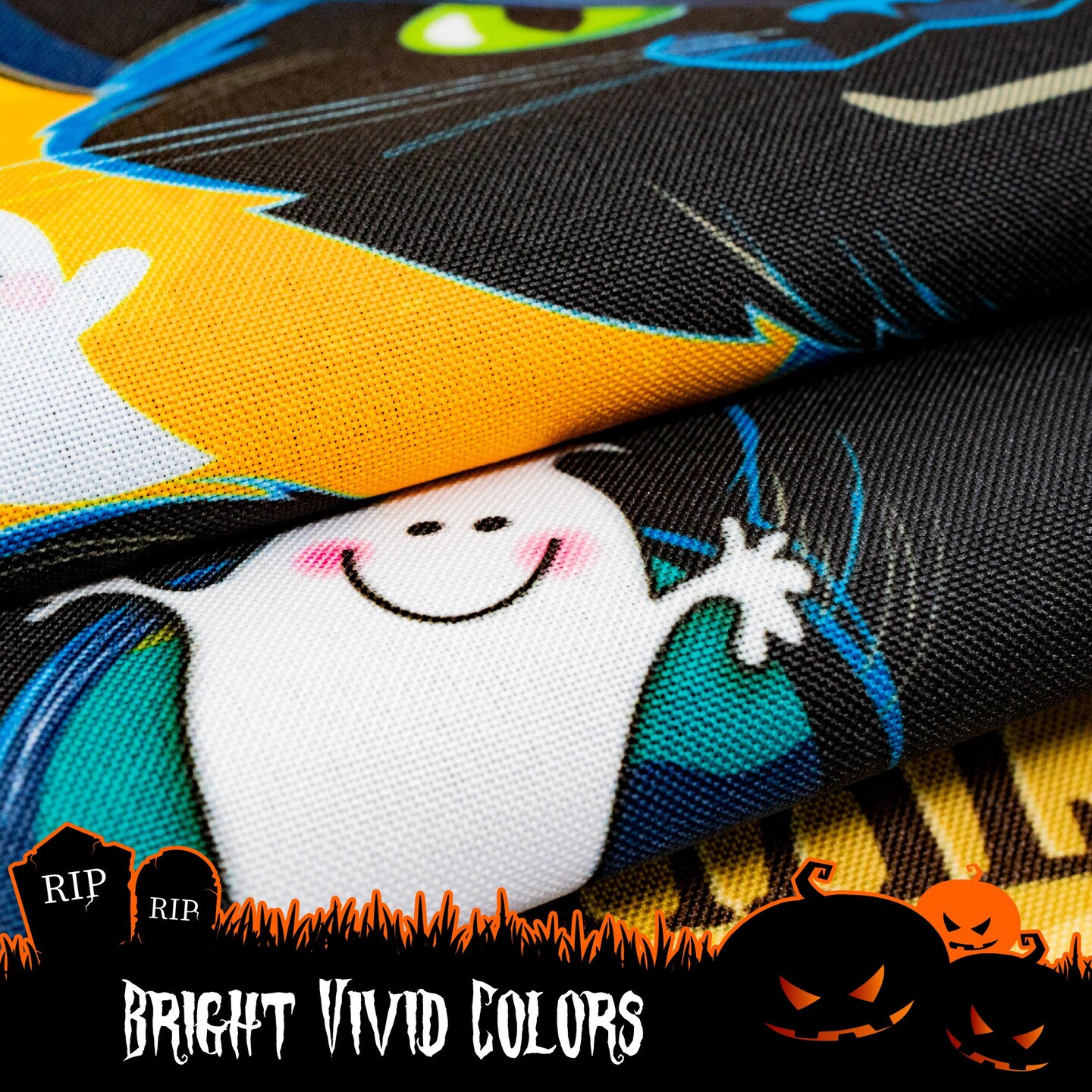 G128 - Halloween Garden Flag, Happy Halloween Quote with Black Cat Garden Yard Decorations, | 12x18 Inch | Printed 150D Polyester - Rustic Holiday Seasonal Outdoor Flag