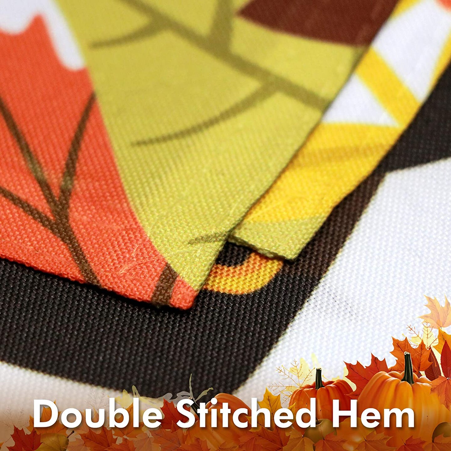 G128 - Home Decorative Thanksgiving Garden Flag, Joyful Pilgrim Turkey with Pumpkin and Maple Leaves Decorations,  | 12x18 Inch | Printed 150D Polyester - Rustic Holiday Seasonal Outdoor Flag