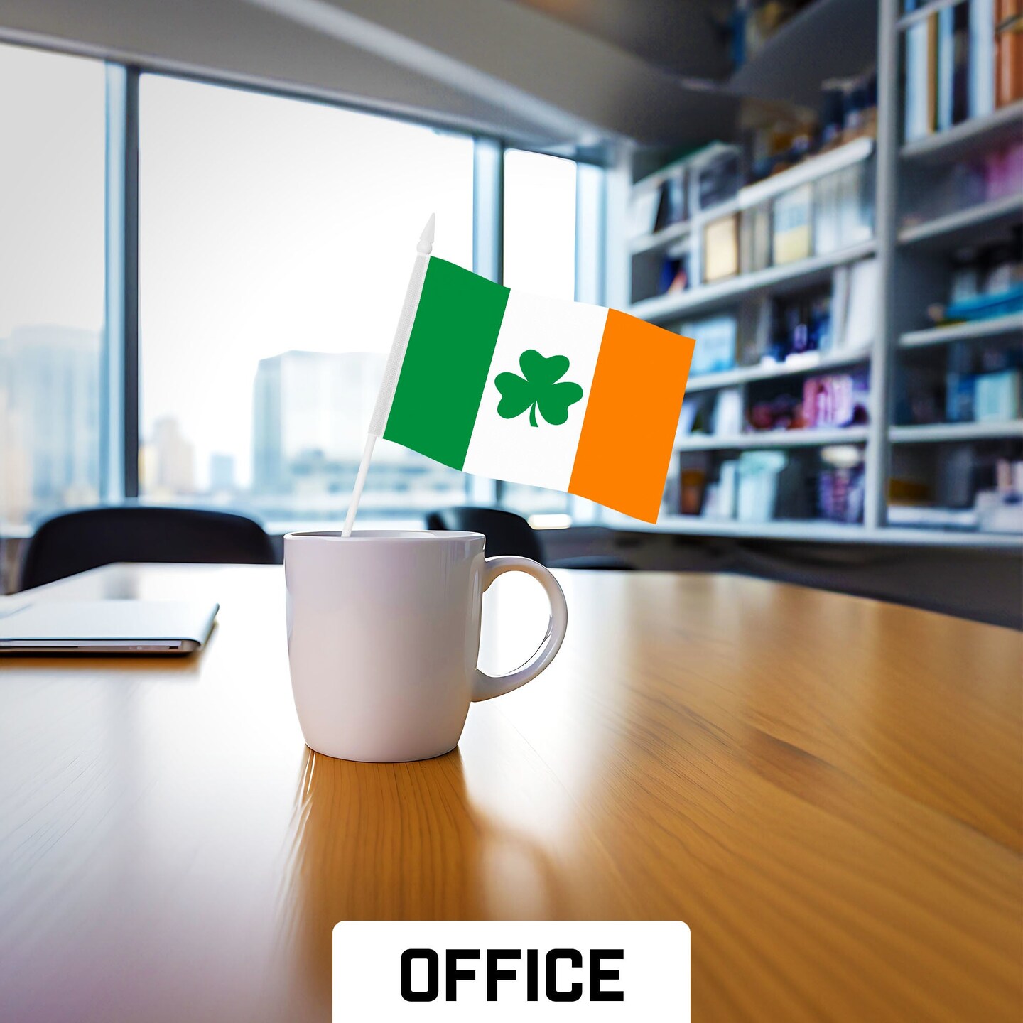 G128 12 Pack Handheld Ireland Shamrock Irish Stick Flags | 4x6 In | Printed 150D Polyester, Country Flag, Solid Plastic Stick, Spear White Tip