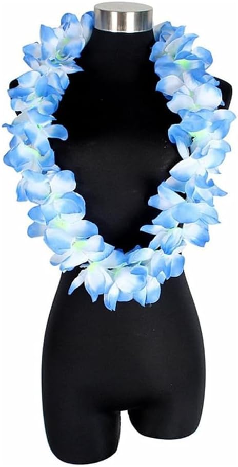 Hawaiian Leis set,Thickened Artificial Flower Luau Necklace Bracelet Headband Garland Lei Set for Tropical Beach Theme Party Decoration Costume Supplies (Blue)