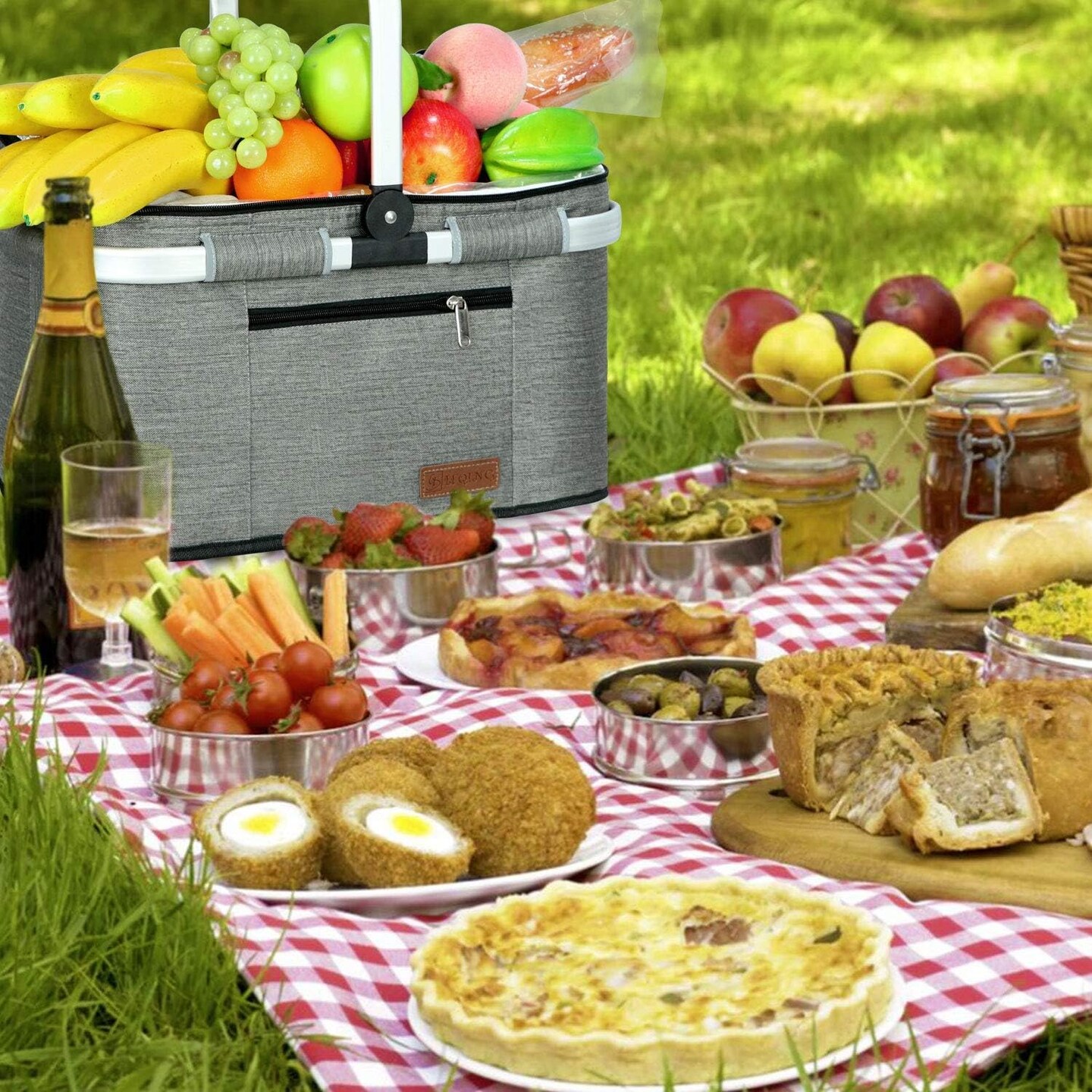35L Large Picnic Basket 2 Layers of Internal Pockets Leak-Proof and Insulated Folding, Internal Support Does Not House Warming Gifts New Home, Wedding Gifts for Couple