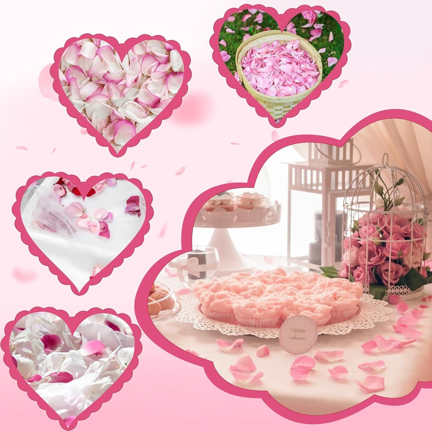 240 PCS Real Pink White Rose Flower Petals Confetti for Wedding Flower Girl