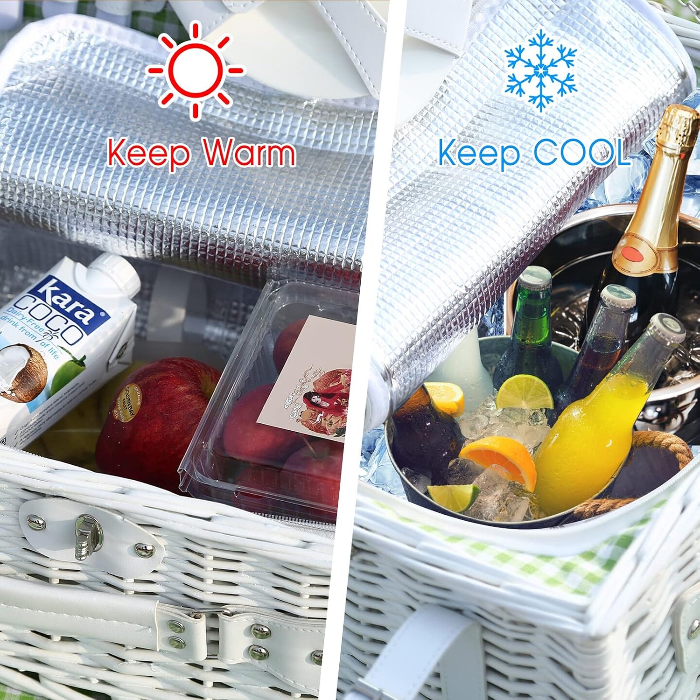 Wicker Picnic Basket for 4 with Waterproof Picnic Blanket and Insulated Cooler, Willow Hamper for Camping