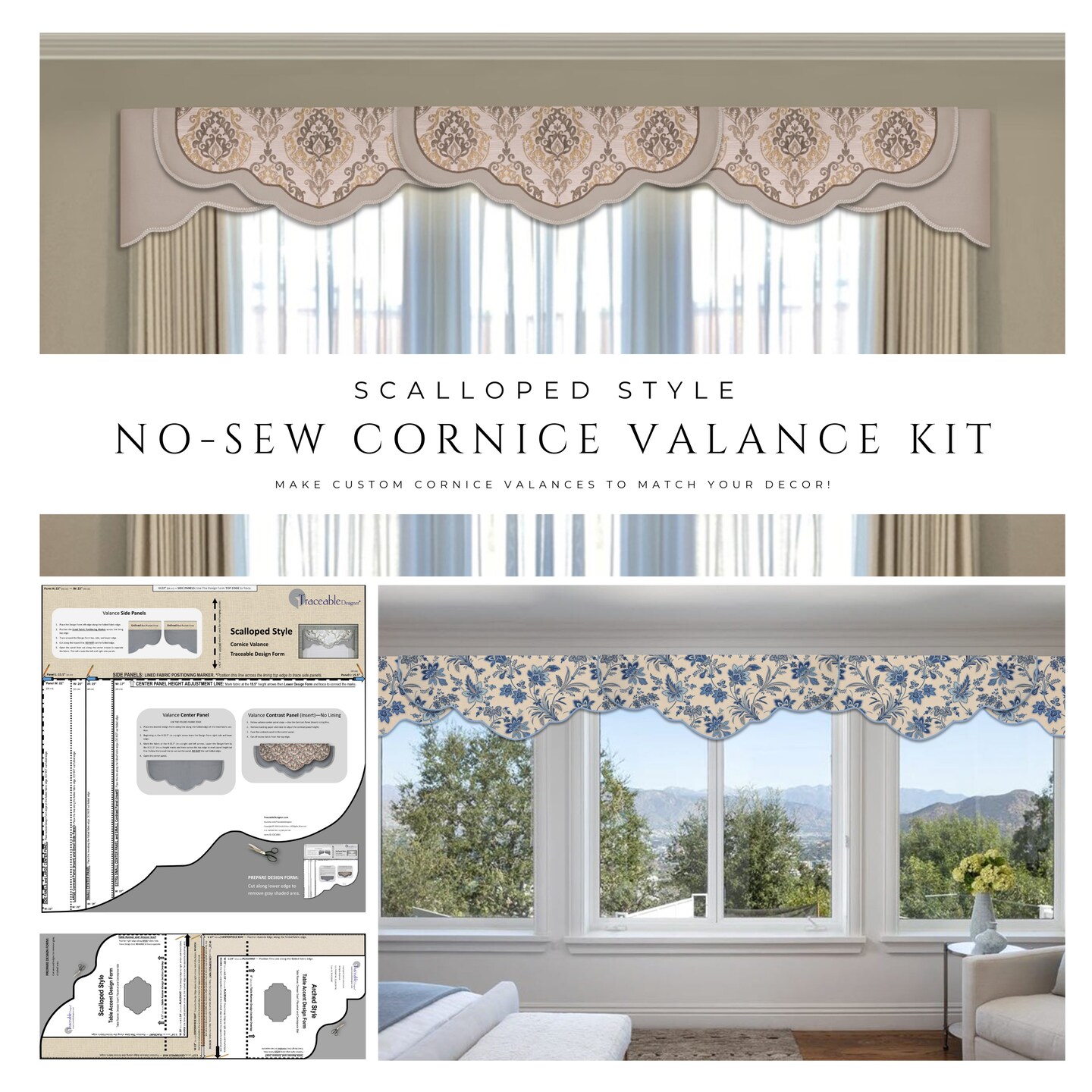 Scalloped Cornice Valance Kit for Custom No-Sew Window Treatments
