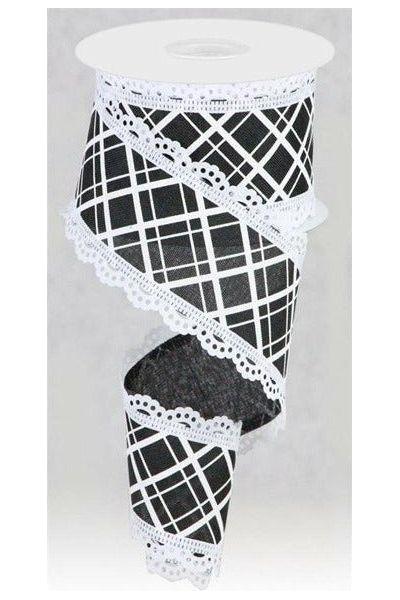 2.5&#x22; Line Check Lace Ribbon: Black/White (10 Yard)